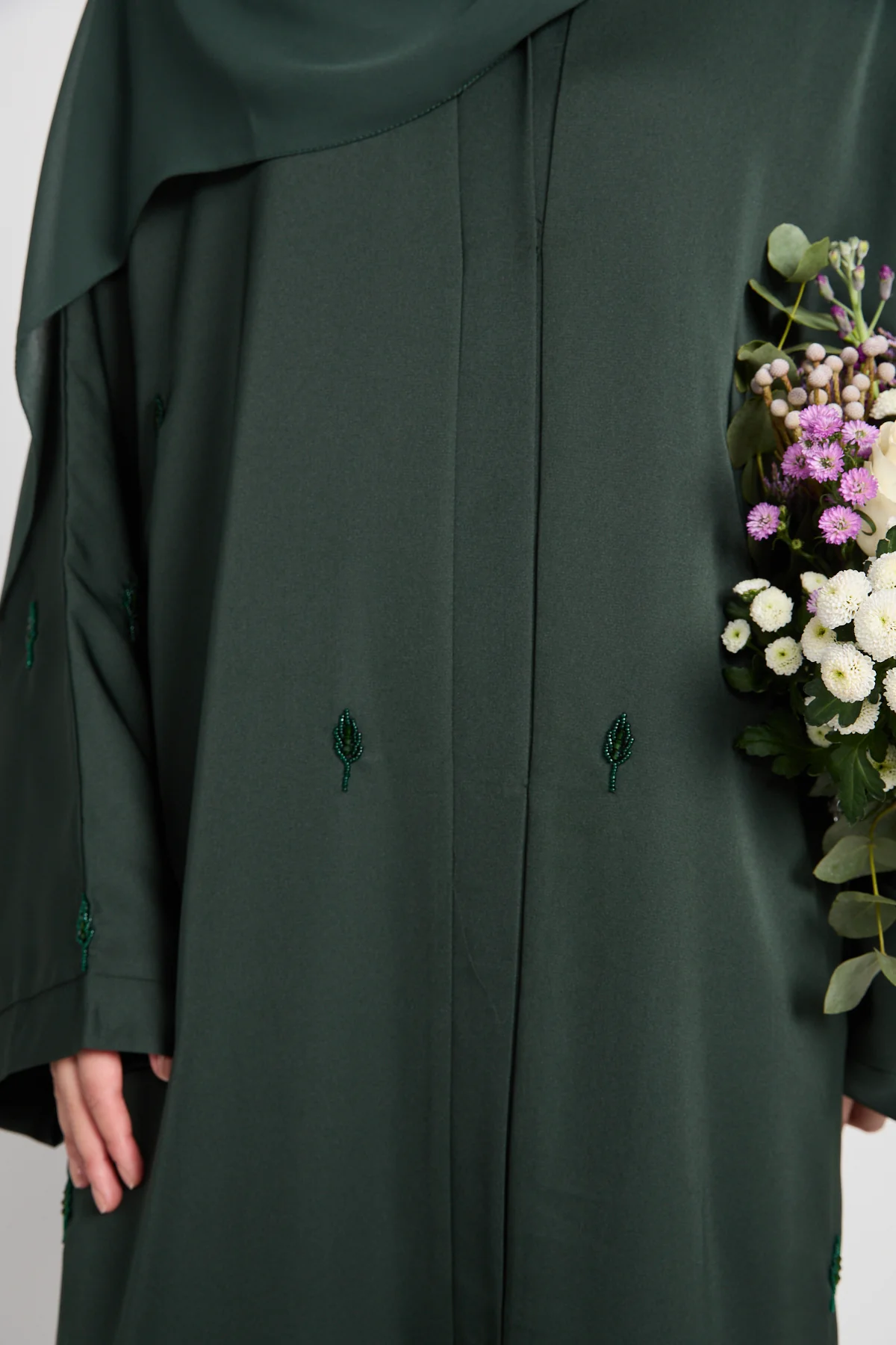 Emerald Botanique Embellished Open Abaya - Image 4