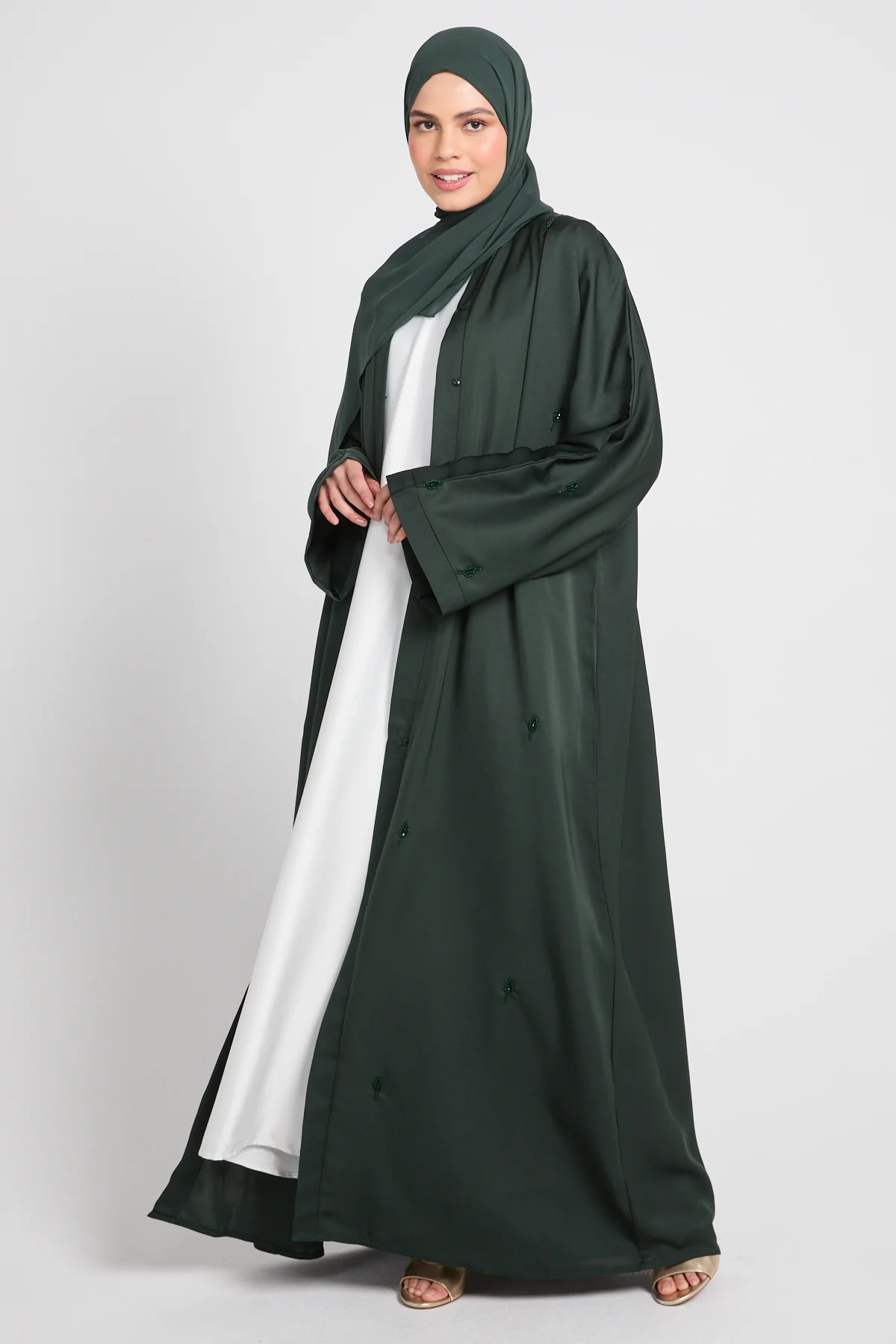 Emerald Botanique Embellished Open Abaya - Image 5