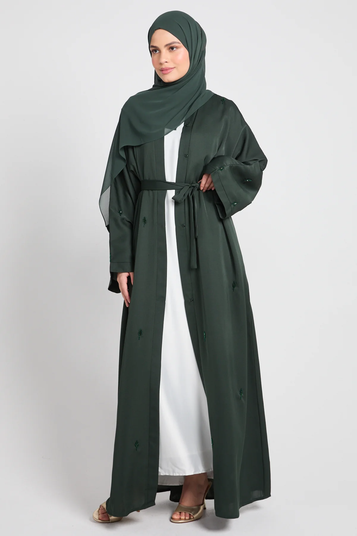 Emerald Botanique Embellished Open Abaya - Image 6