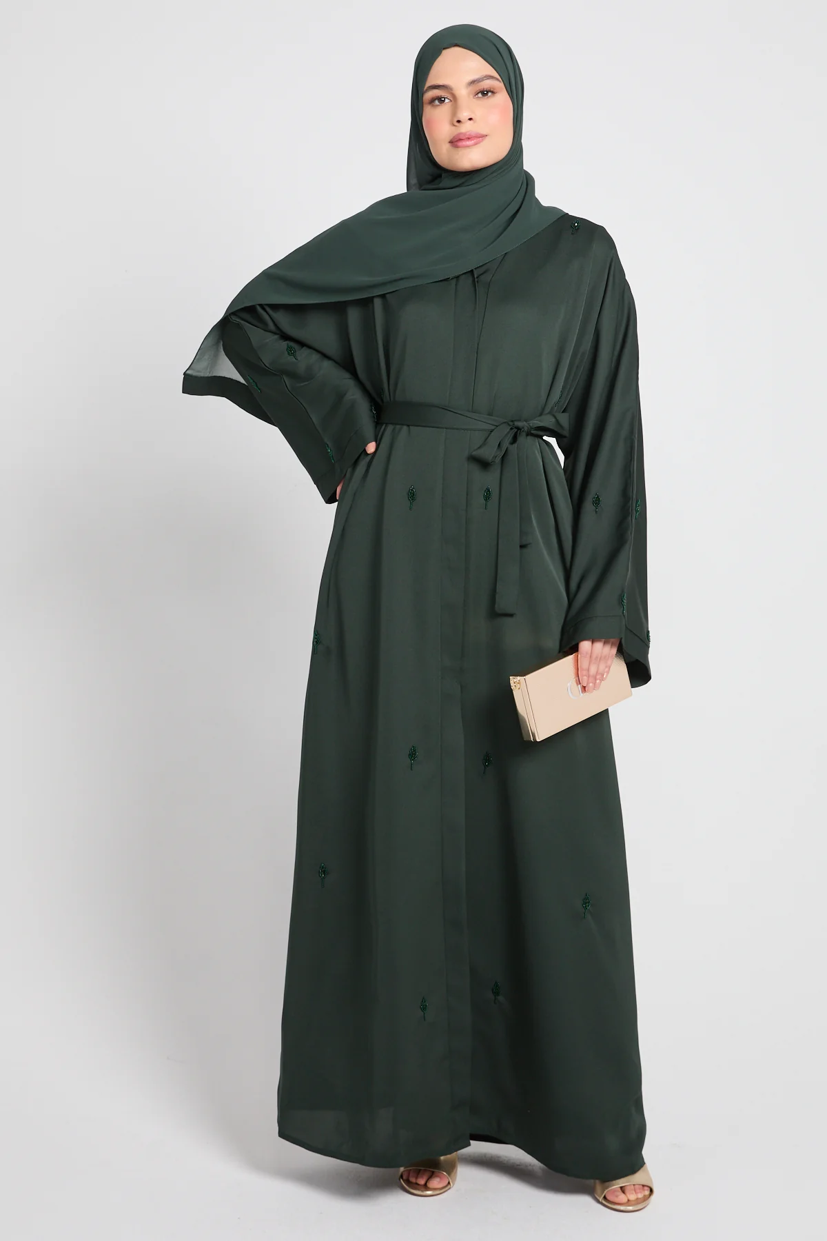 Emerald Botanique Embellished Open Abaya - Image 7
