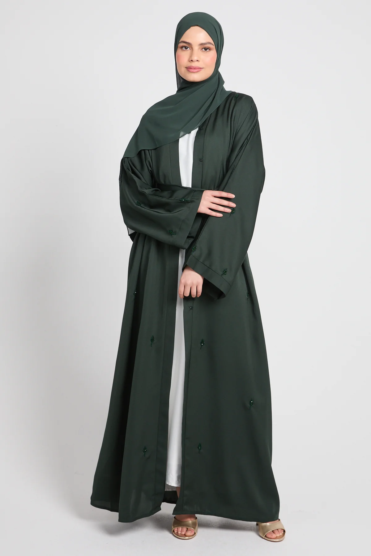 Emerald Botanique Embellished Open Abaya - Image 9