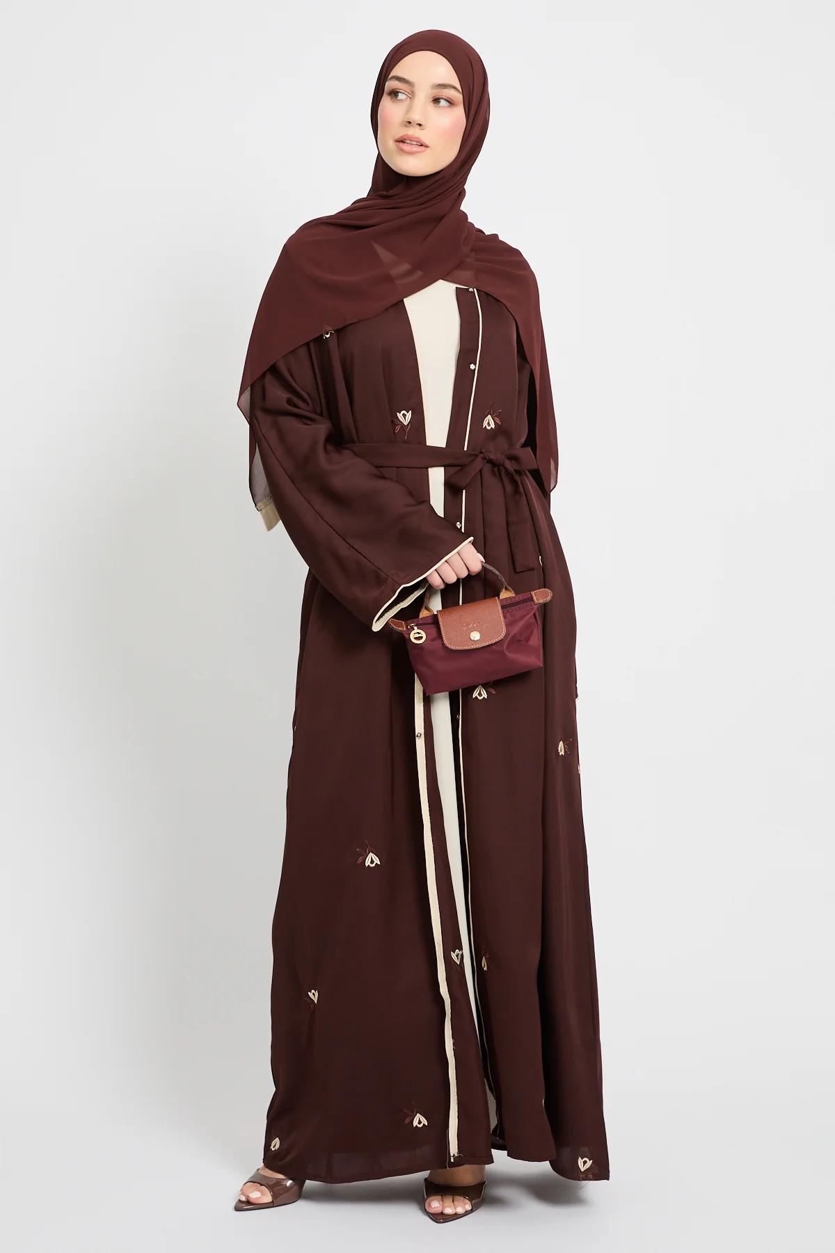 Espresso Noir Embroidered Open Abaya