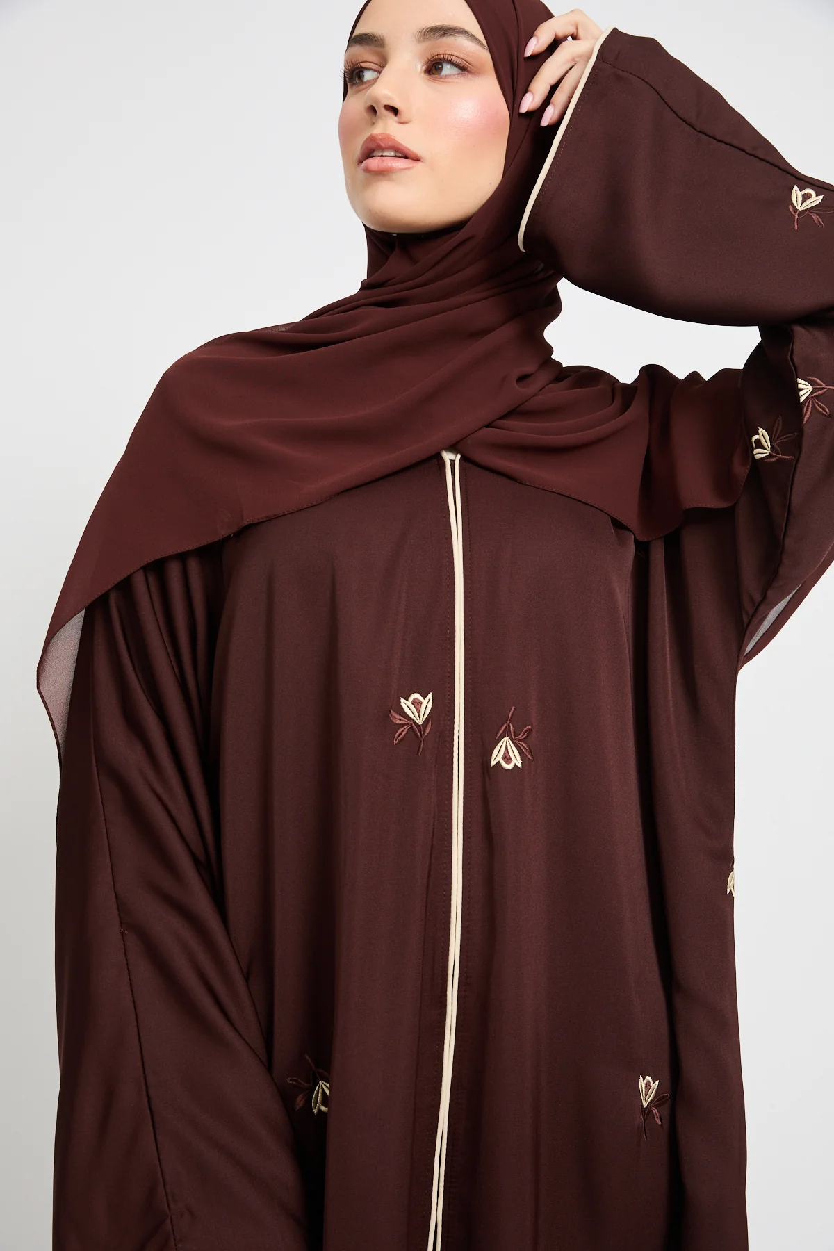 Espresso Noir Embroidered Open Abaya - Image 2