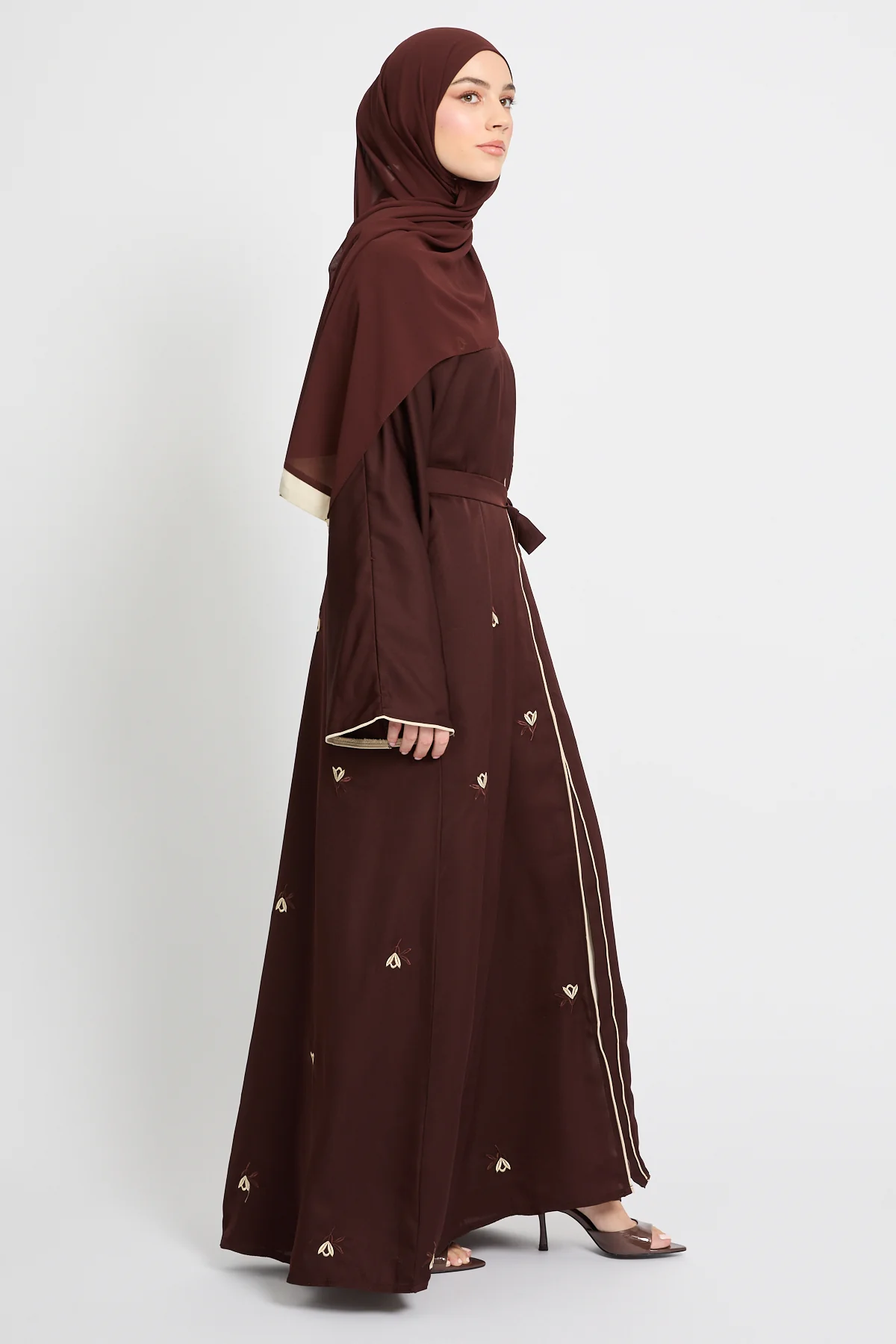 Espresso Noir Embroidered Open Abaya - Image 3