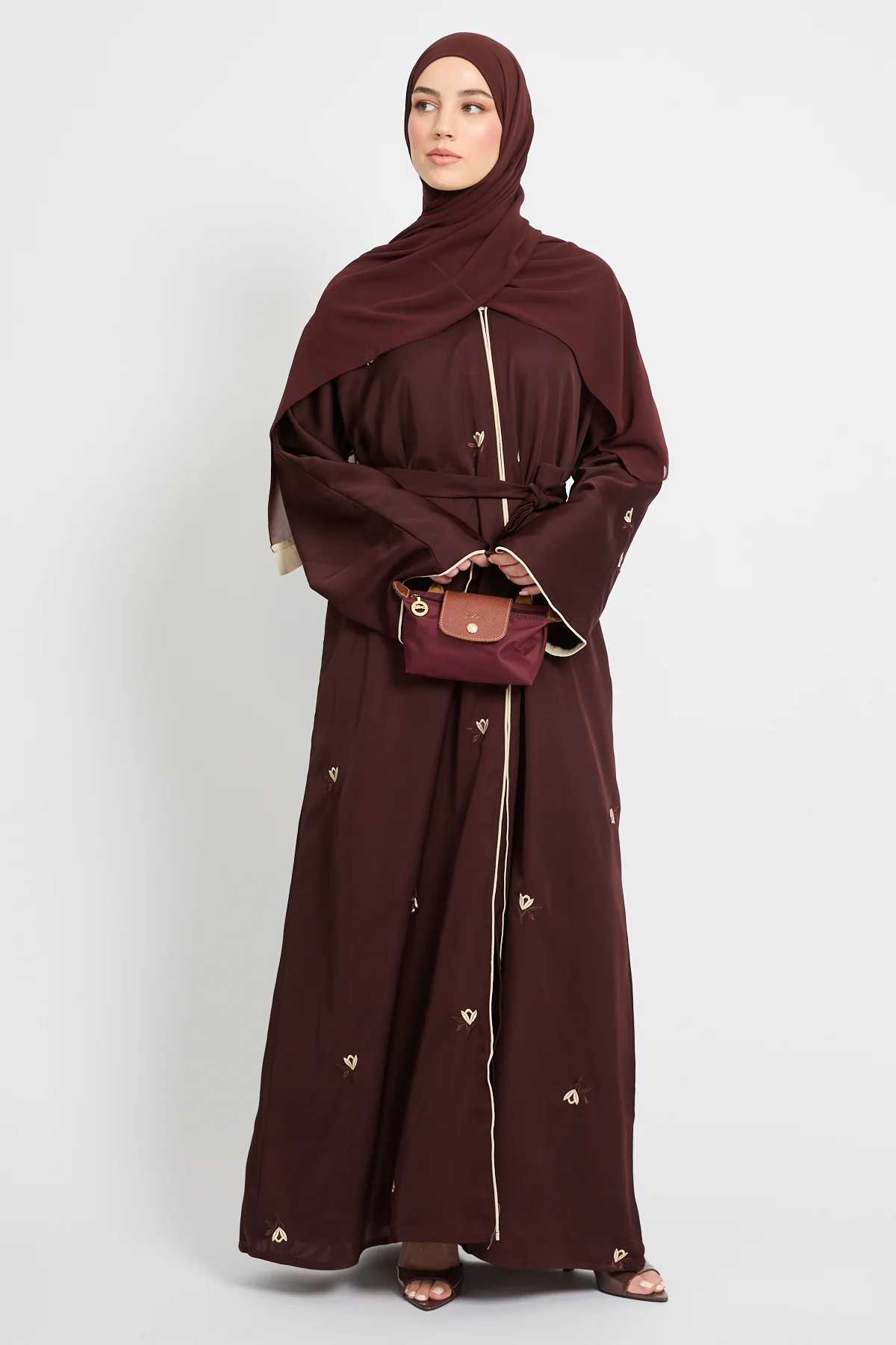 Espresso Noir Embroidered Open Abaya - Image 4