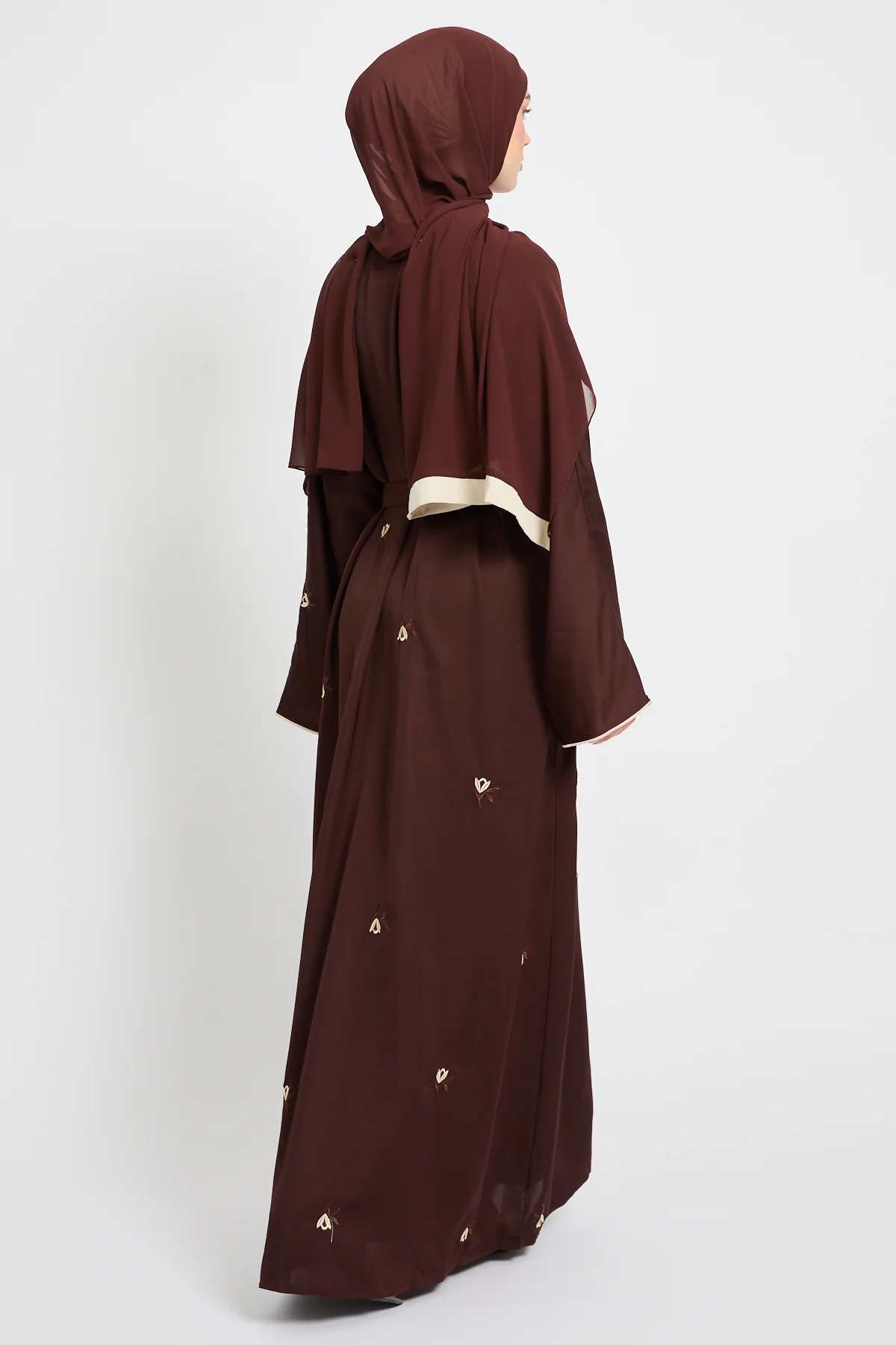 Espresso Noir Embroidered Open Abaya - Image 6