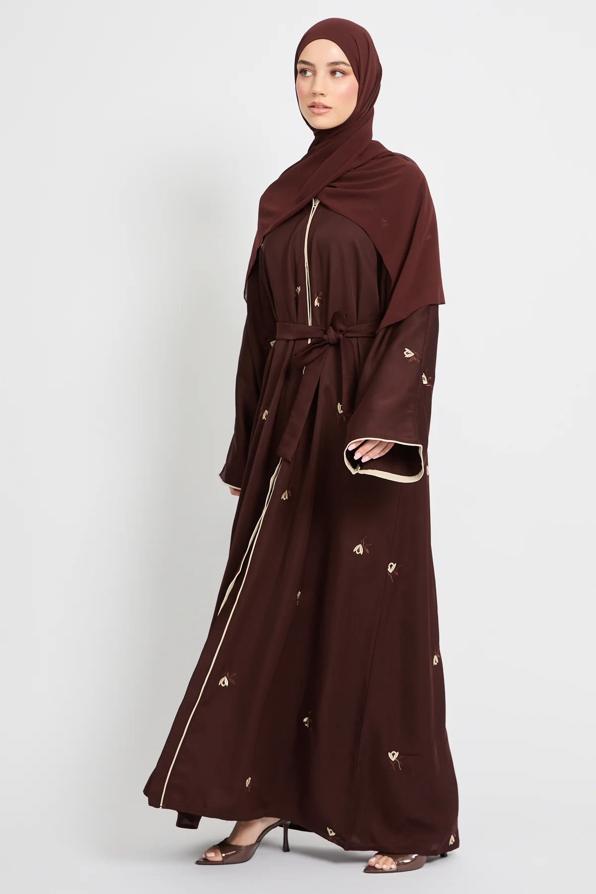 Espresso Noir Embroidered Open Abaya - Image 7