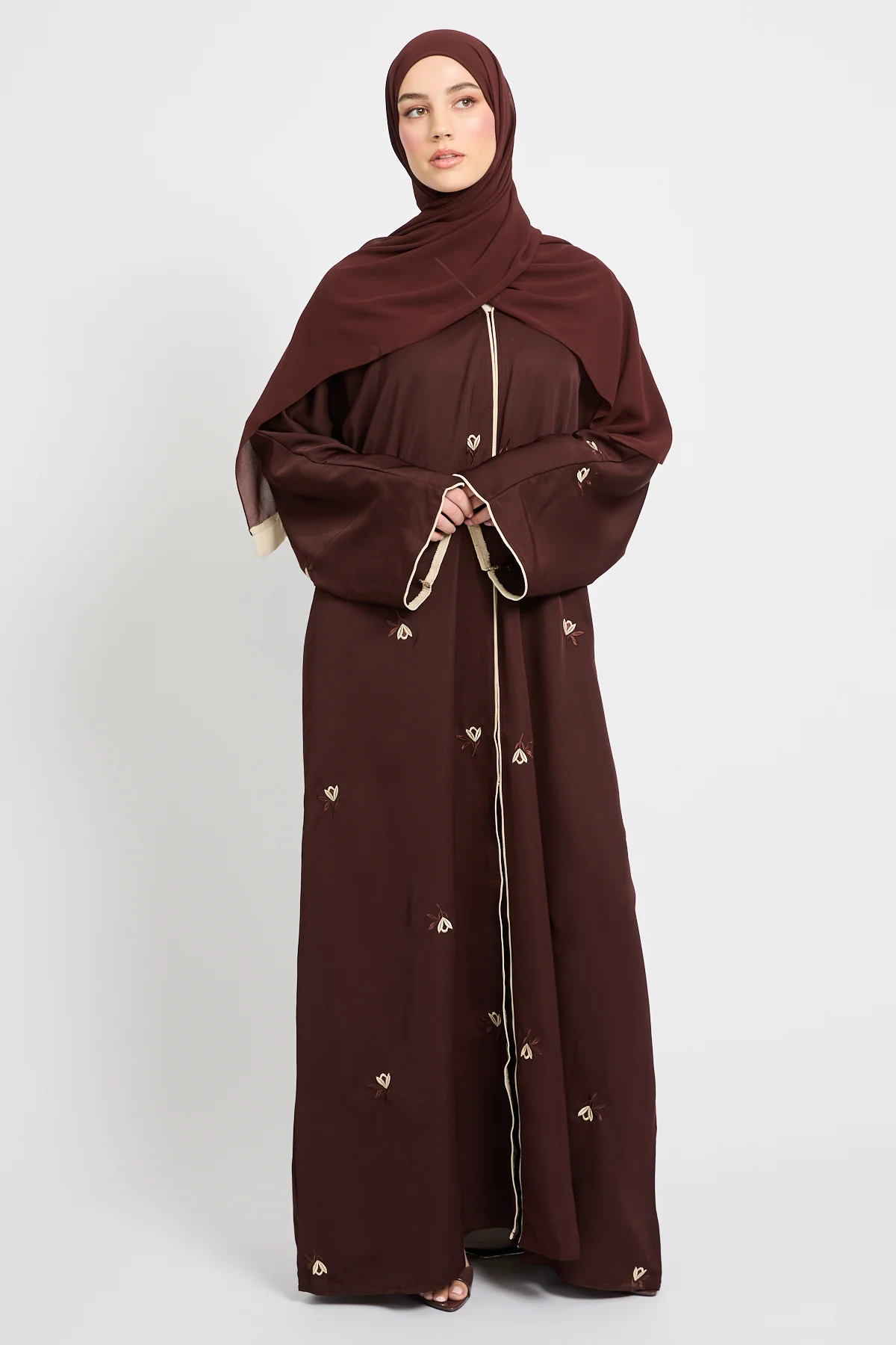 Espresso Noir Embroidered Open Abaya - Image 8