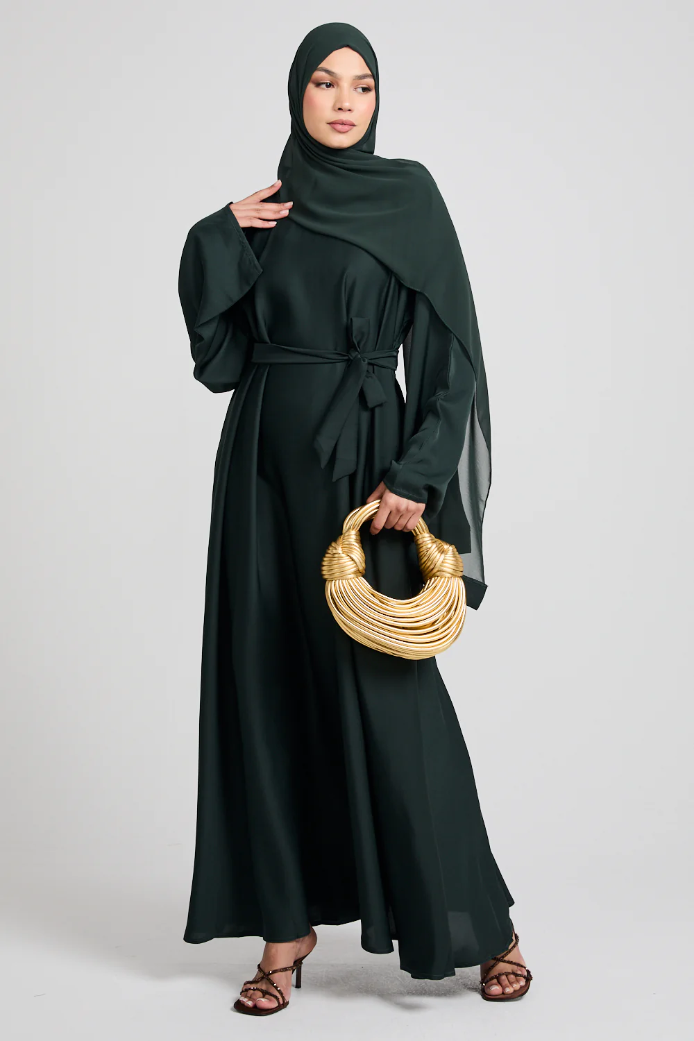Forest Green Umbrella Cut Closed Abaya - Image 6
