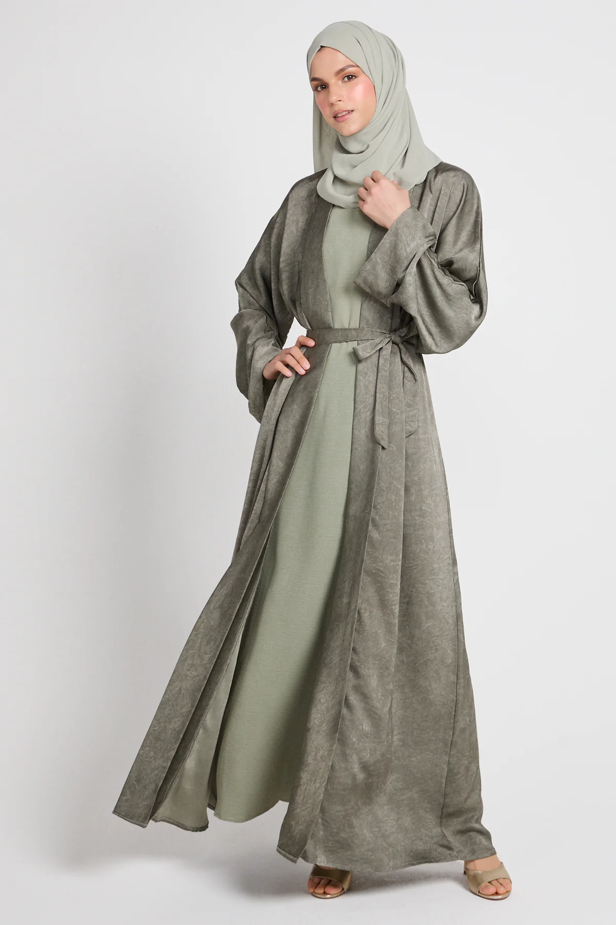 Four Piece Sage Dusk Abaya Set - Limited Edition