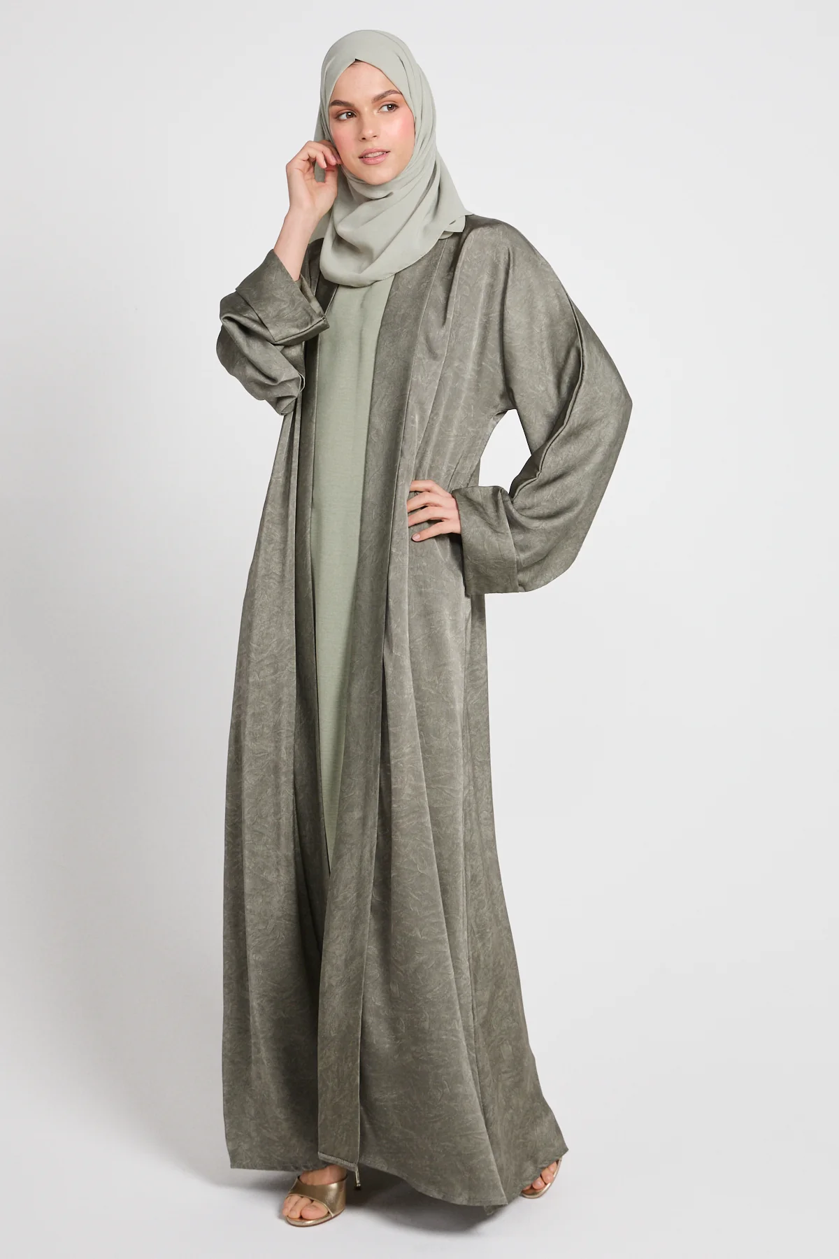 Four Piece Sage Dusk Abaya Set - Limited Edition - Image 6