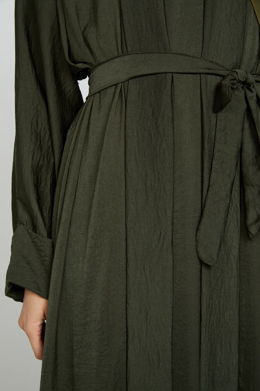 Four Piece Soft Sheen Open Abaya Set - Khaki - Image 9