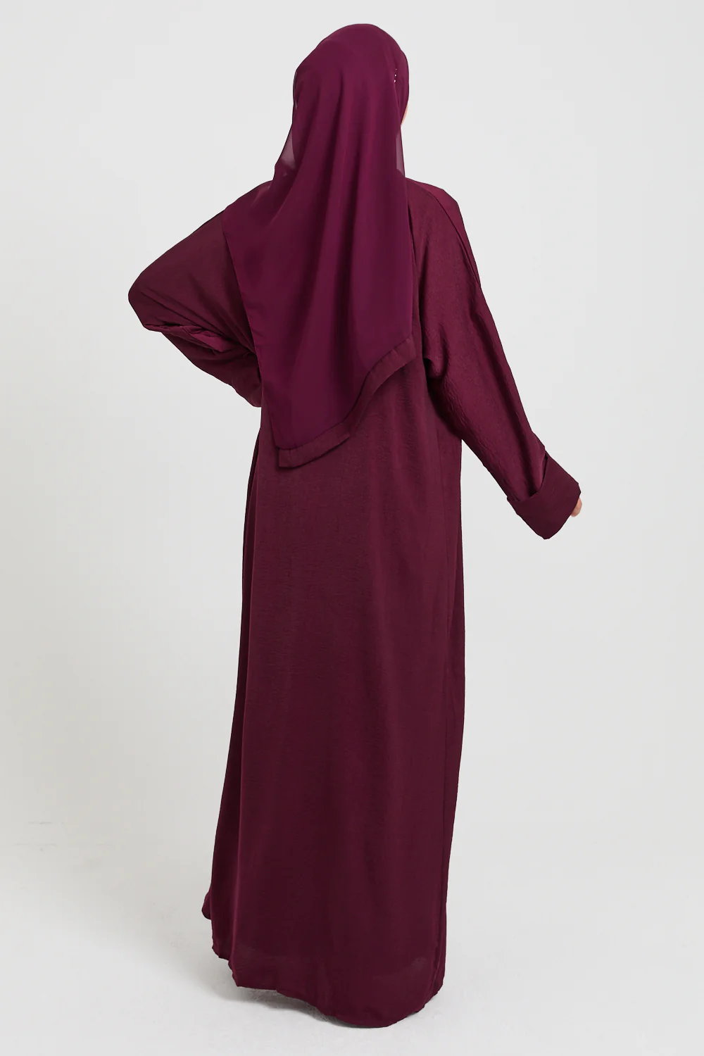 Four Piece Soft Sheen Open Abaya Set - Maroon - Image 9