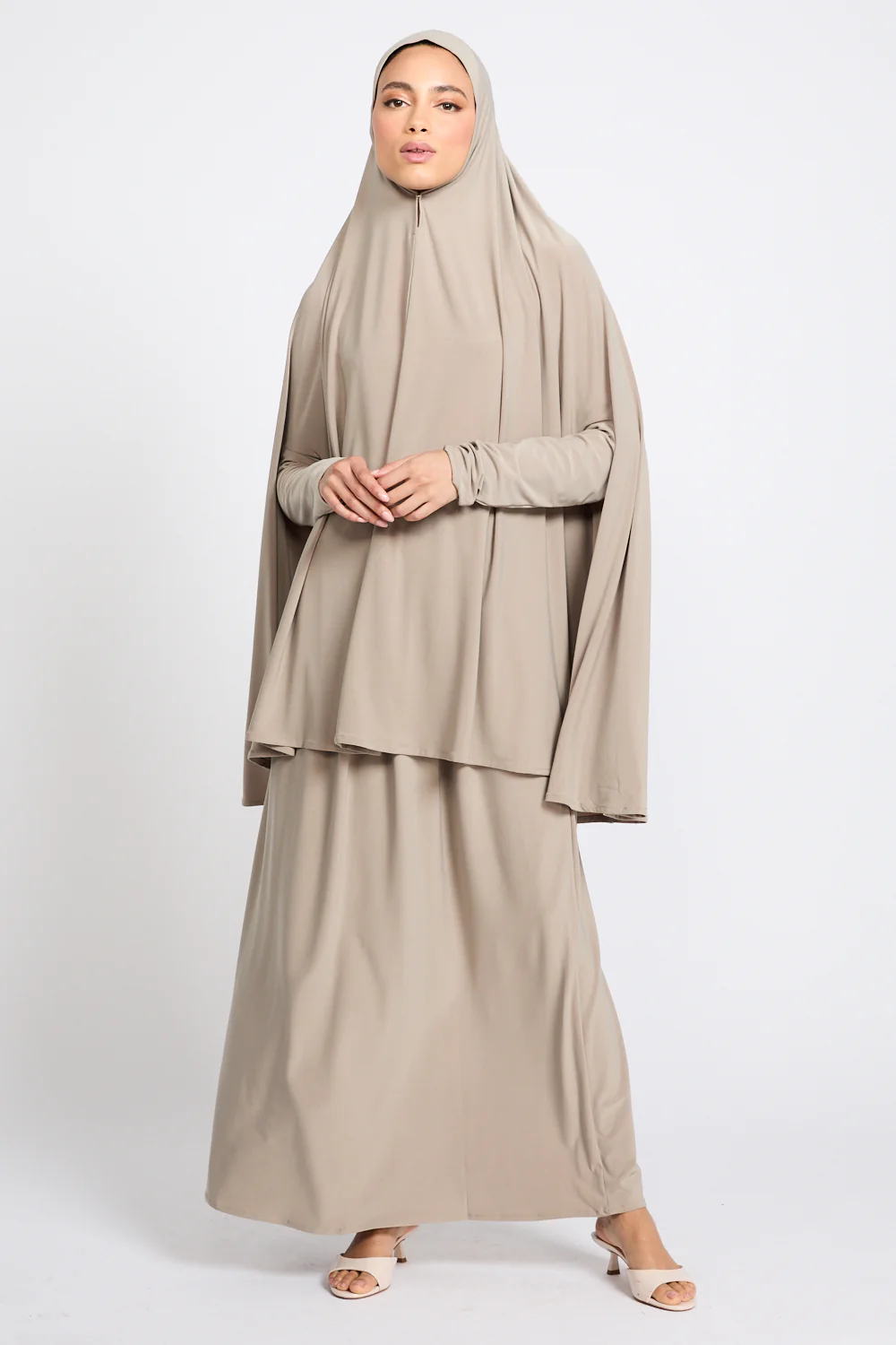 Jersey Khimar with Skirt Prayer Abaya Set - Sand Dune