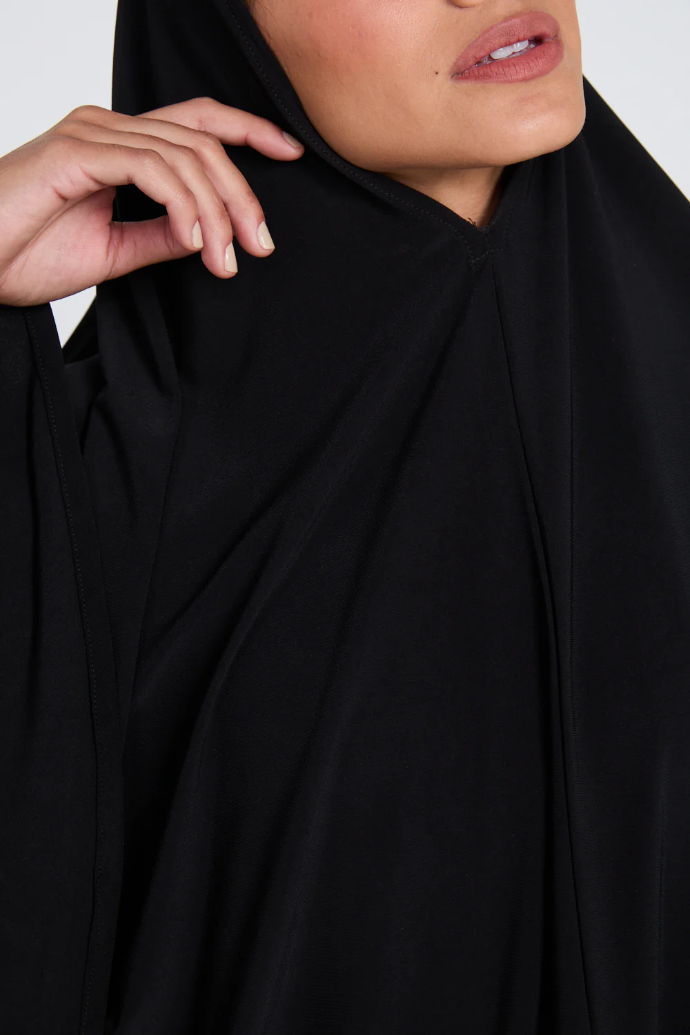 Jersey Plain Closed Abaya with Khimar Set - Black - Image 4
