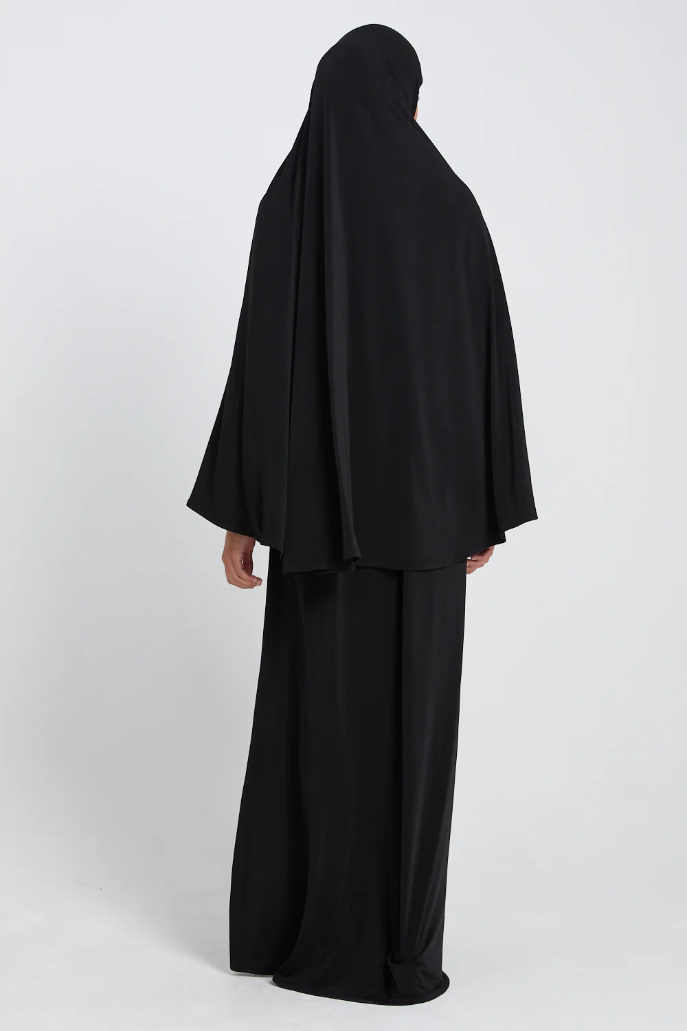 Jersey Plain Closed Abaya with Khimar Set - Black - Image 8