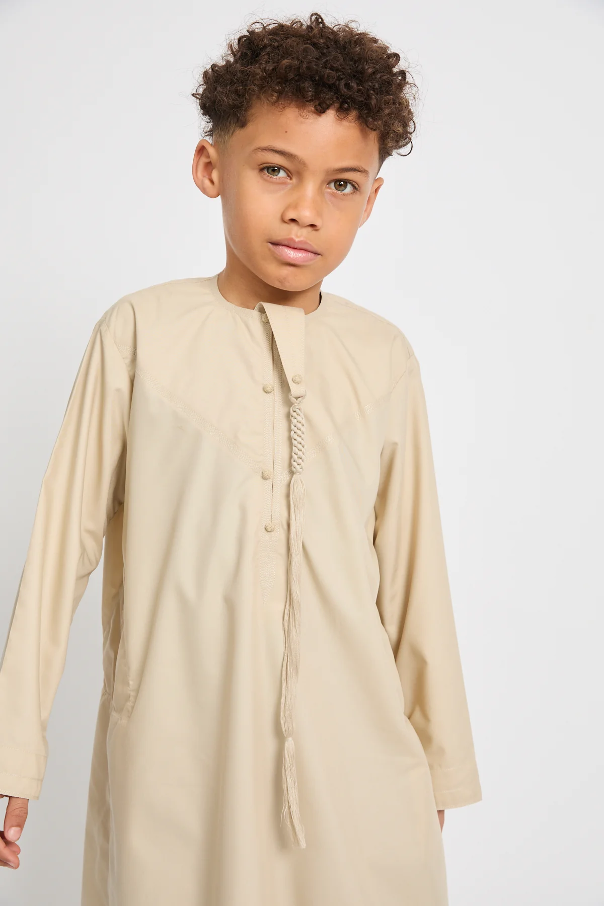 Junior Boys Premium Emirati Thobe - Arabian Sand - Image 2