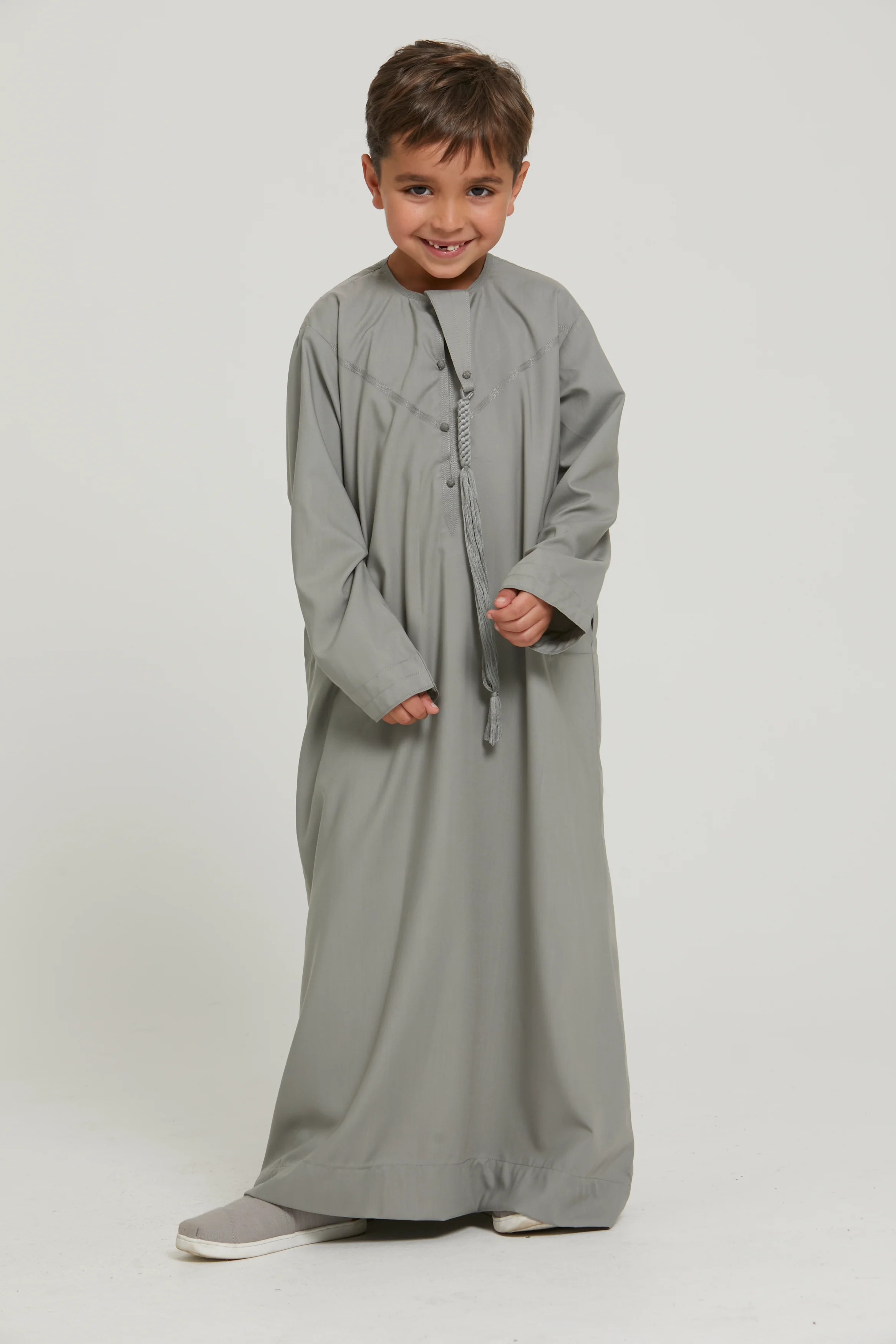 Junior Boys Premium Emirati Thobe - Khaki Grey - Image 3