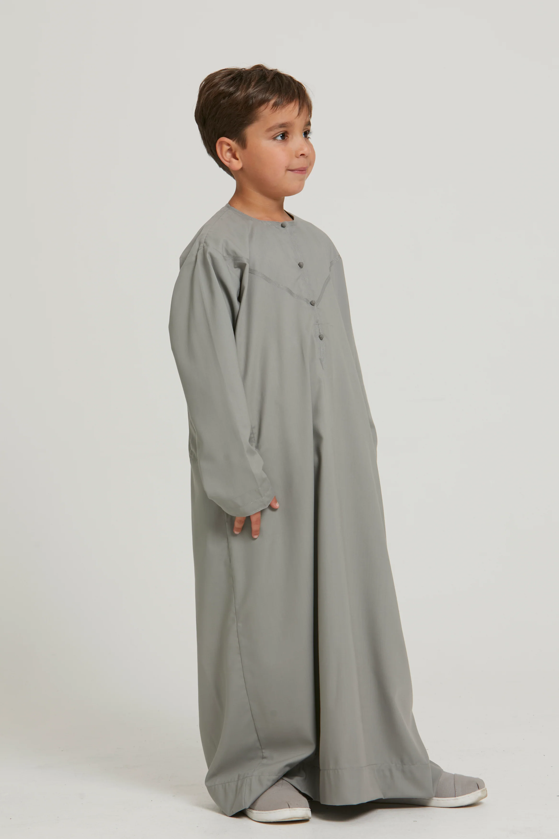 Junior Boys Premium Emirati Thobe - Khaki Grey - Image 4