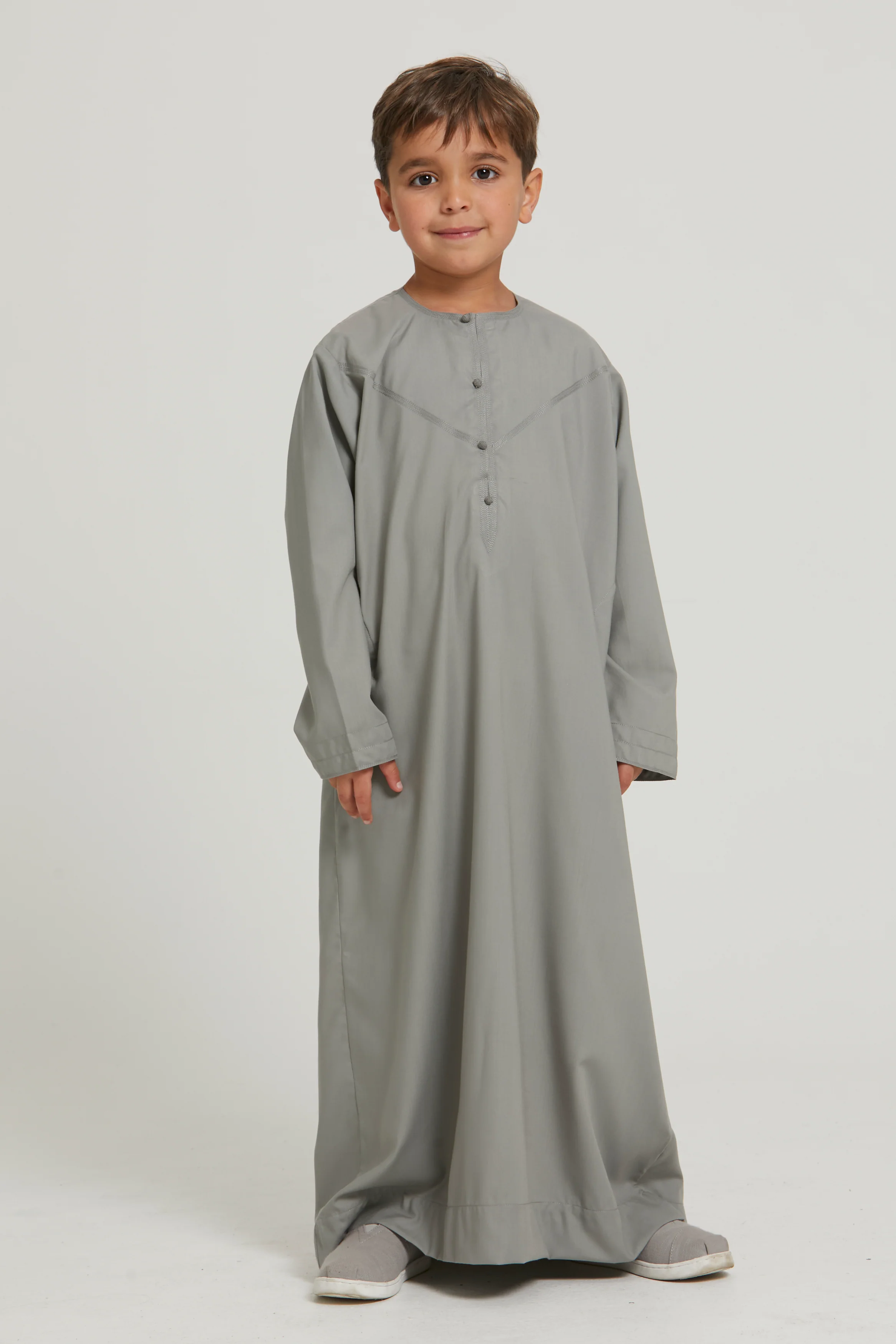 Junior Boys Premium Emirati Thobe - Khaki Grey - Image 5