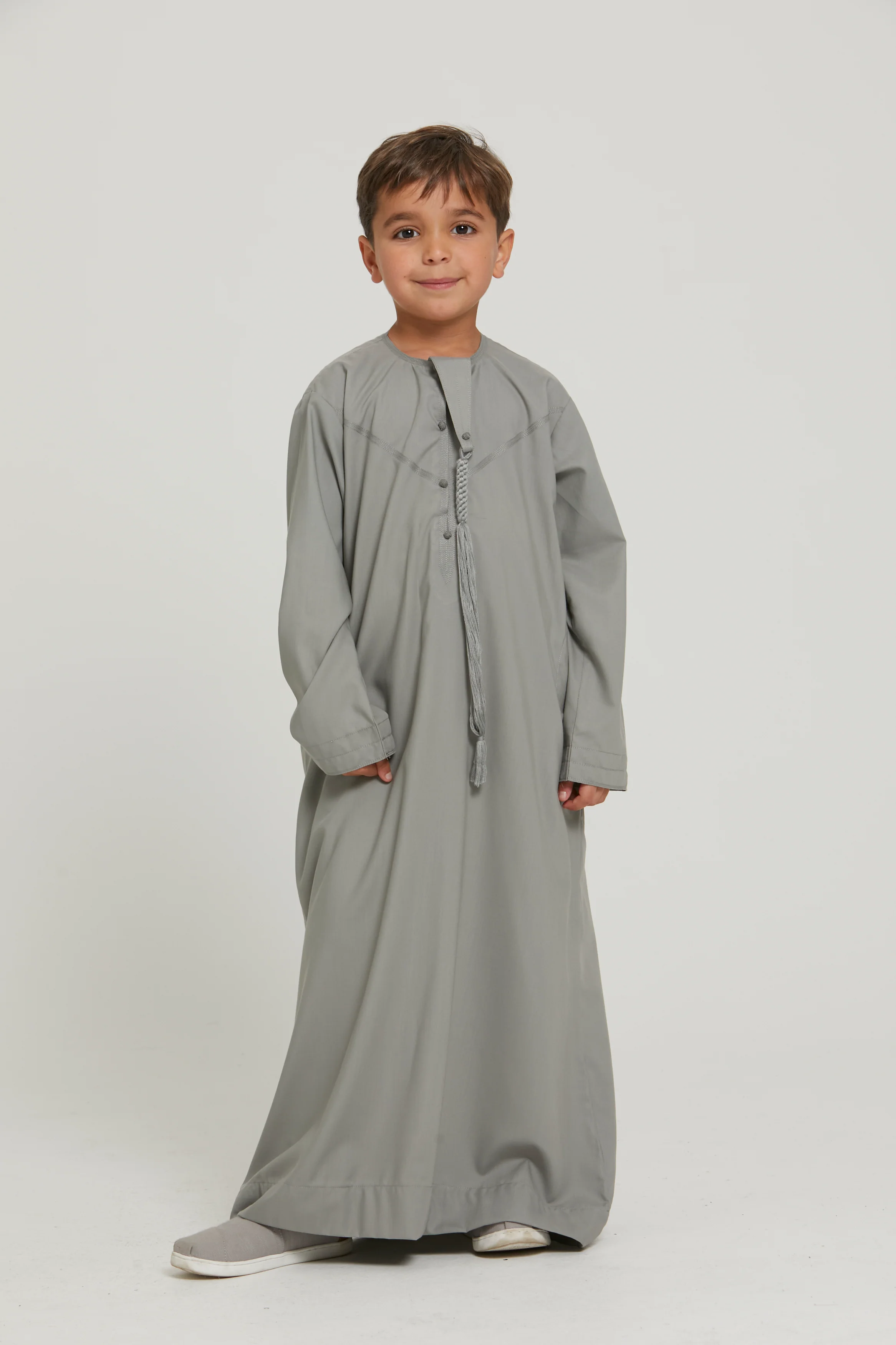 Junior Boys Premium Emirati Thobe - Khaki Grey - Image 6