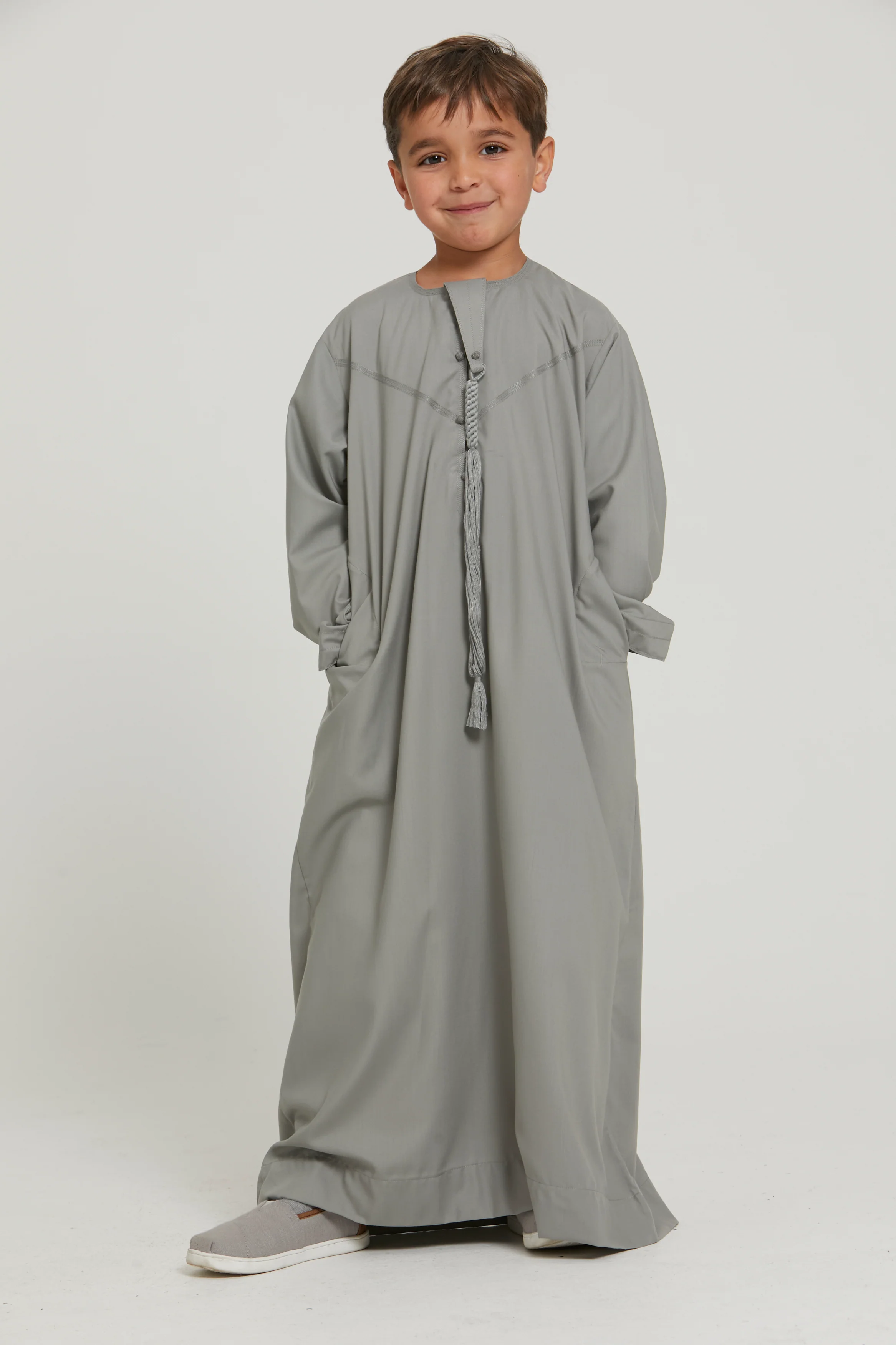 Junior Boys Premium Emirati Thobe - Khaki Grey - Image 7