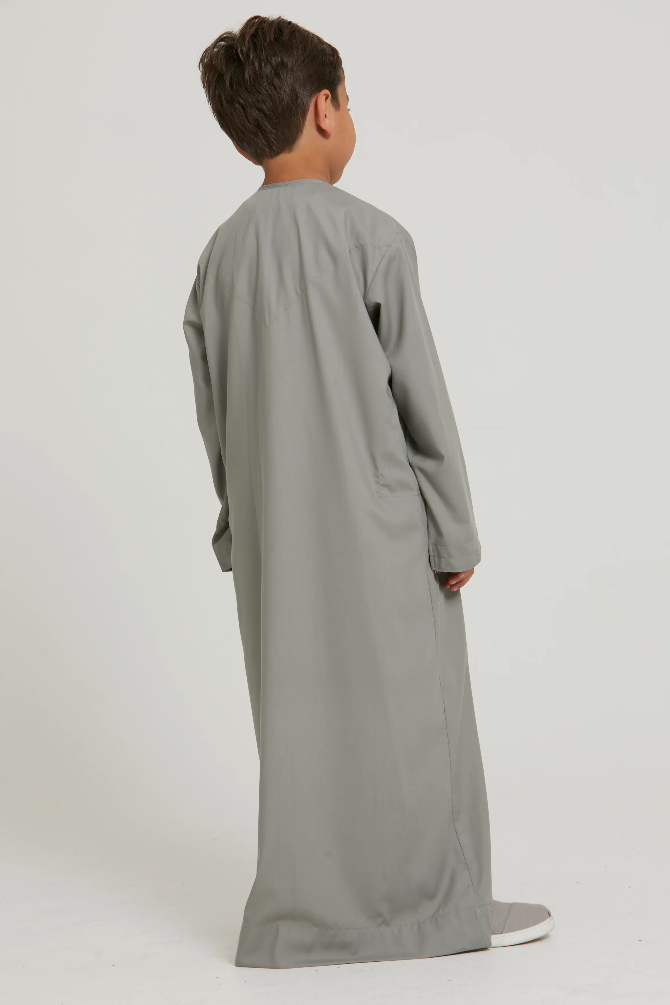 Junior Boys Premium Emirati Thobe - Khaki Grey - Image 8