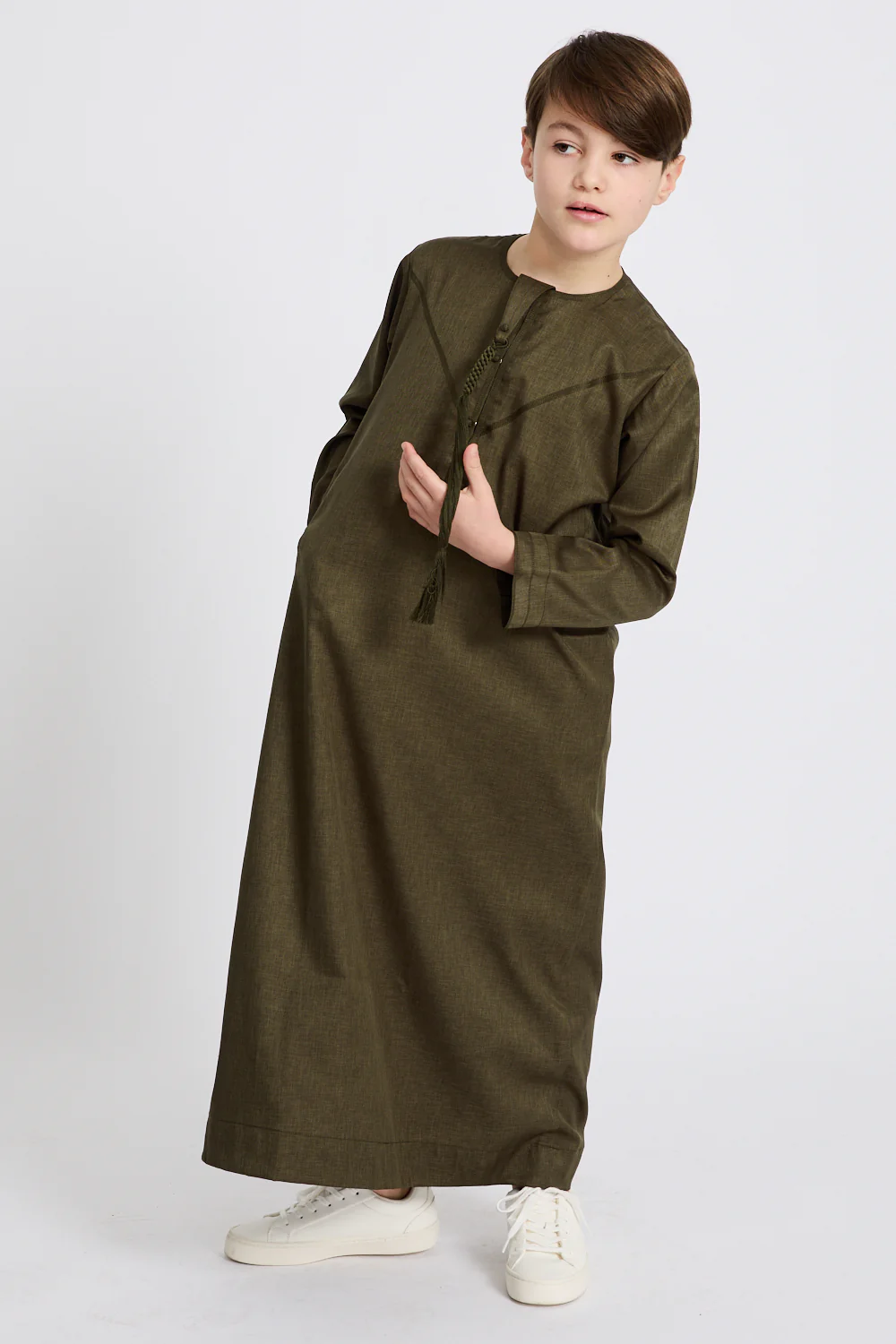 Junior Boys Premium Emirati Thobe - Khaki Olive