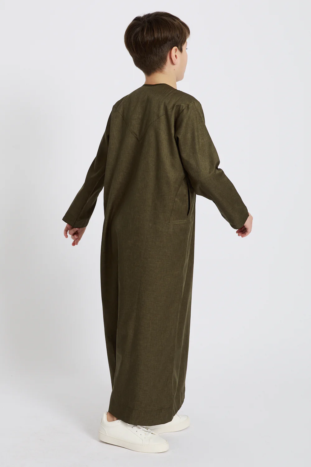 Junior Boys Premium Emirati Thobe - Khaki Olive - Image 7