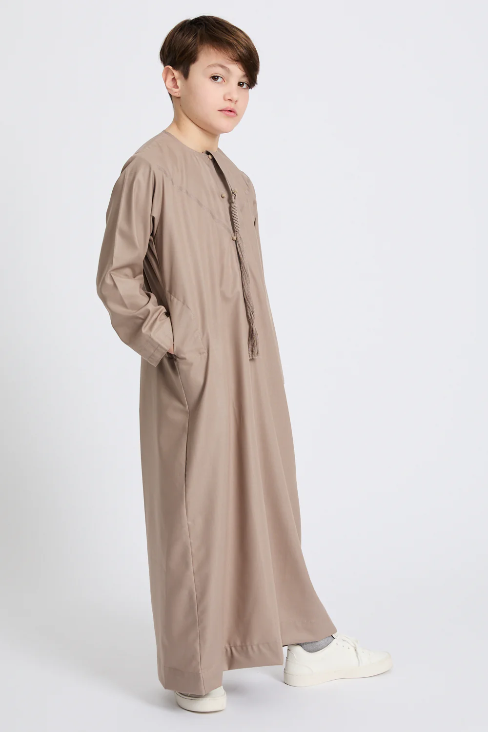 Junior Boys Premium Emirati Thobe - Latte - Image 5
