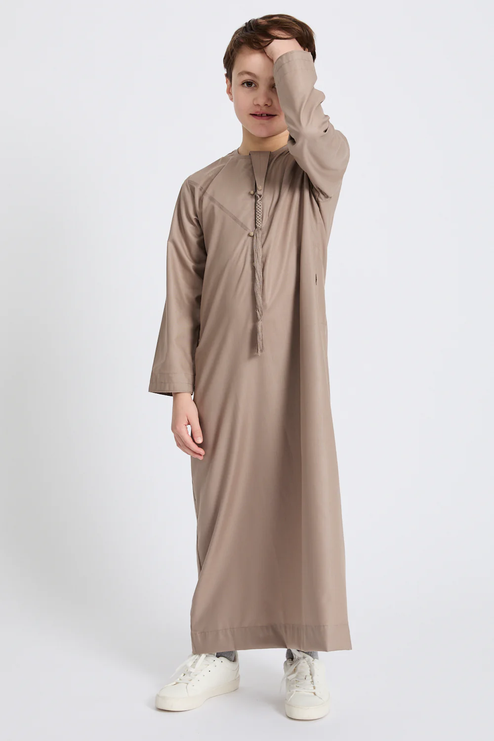 Junior Boys Premium Emirati Thobe - Latte - Image 6