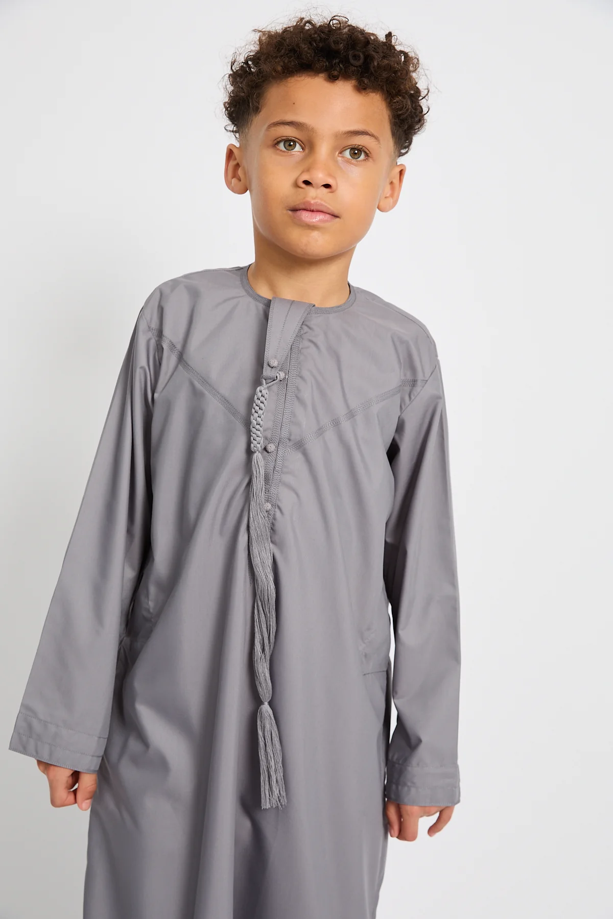 Junior Boys Premium Emirati Thobe - Smoke Grey - Image 2