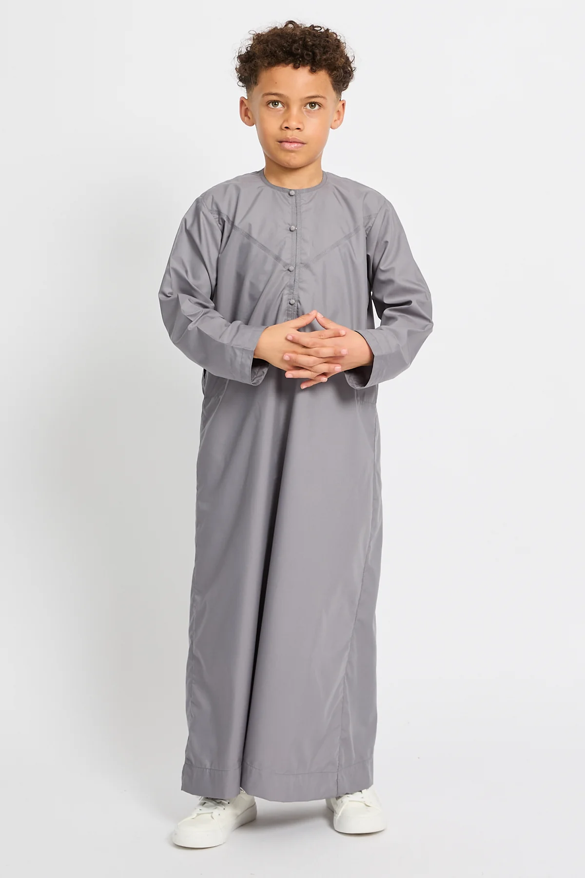 Junior Boys Premium Emirati Thobe - Smoke Grey - Image 5
