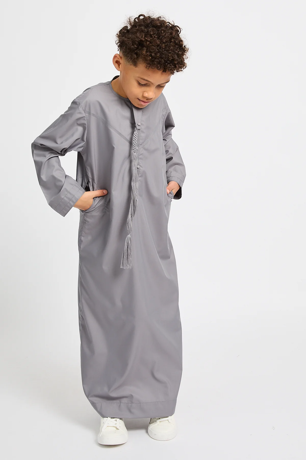 Junior Boys Premium Emirati Thobe - Smoke Grey - Image 6