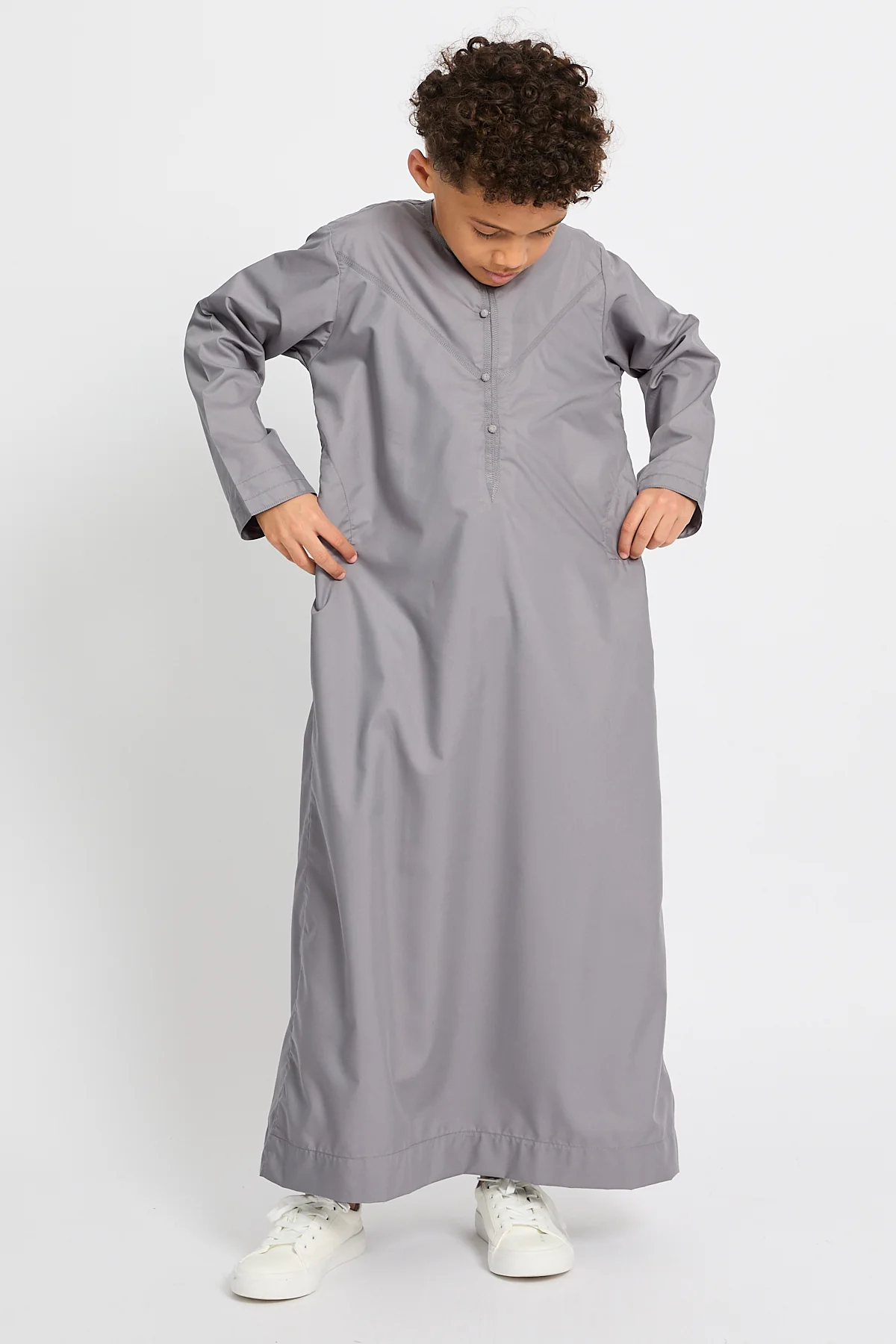 Junior Boys Premium Emirati Thobe - Smoke Grey - Image 9