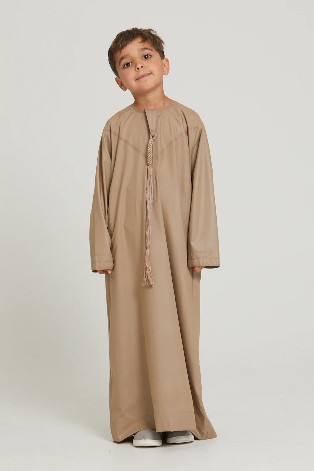 Junior Boys Premium Emirati Thobe - Warm Sand - Image 4