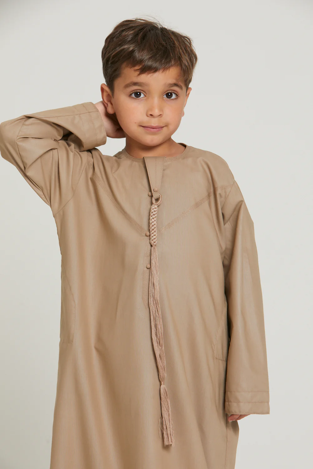 Junior Boys Premium Emirati Thobe - Warm Sand - Image 8