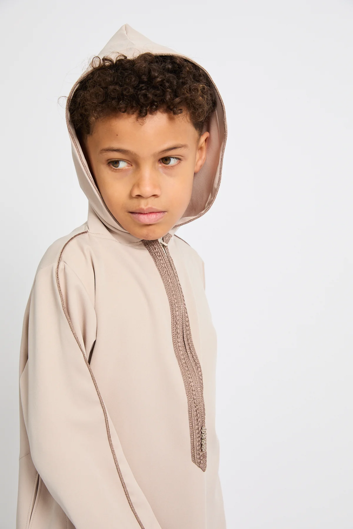 Junior Boys Premium Moroccan Thobe with Hood - Soft Sand - Image 6