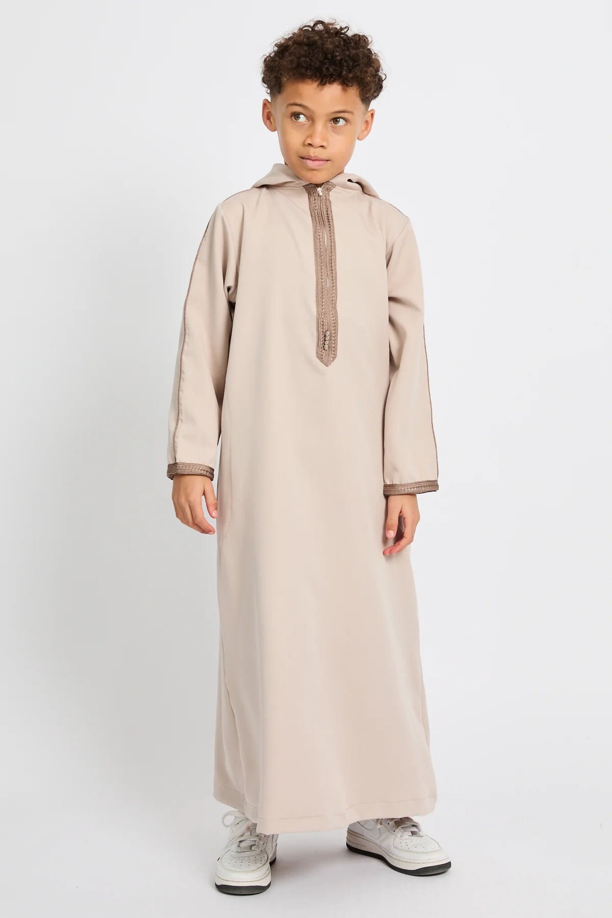 Junior Boys Premium Moroccan Thobe with Hood - Soft Sand - Image 8