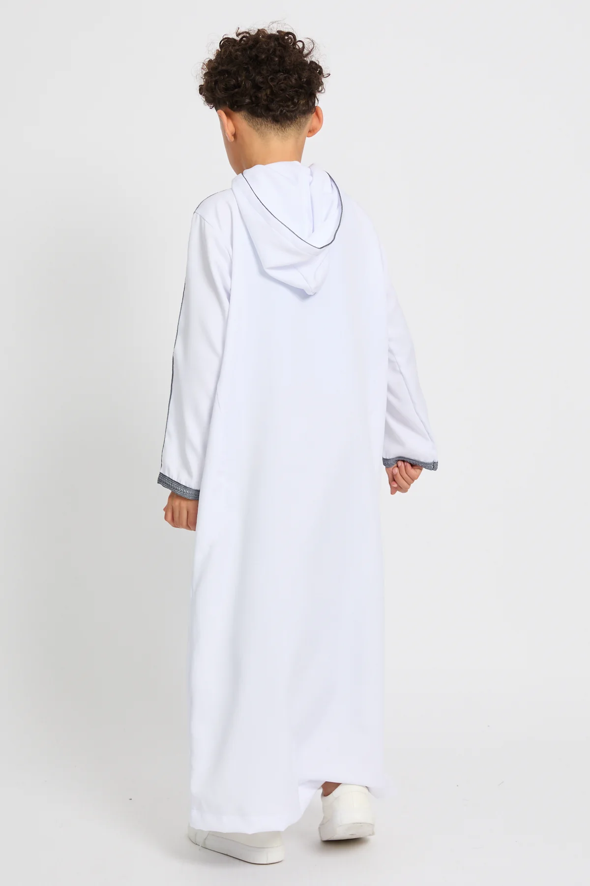 Junior Boys Premium Moroccan Thobe with Hood - White - Image 7