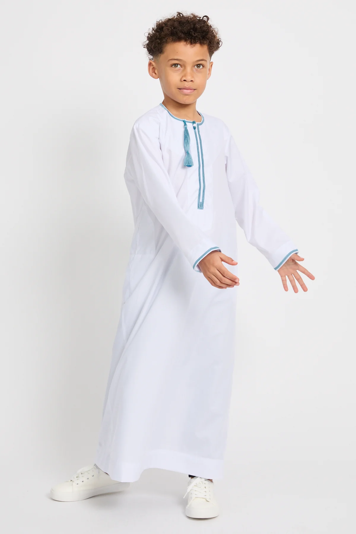 Junior Boys Premium Omani Thobe - Blue Heirloom - Image 3