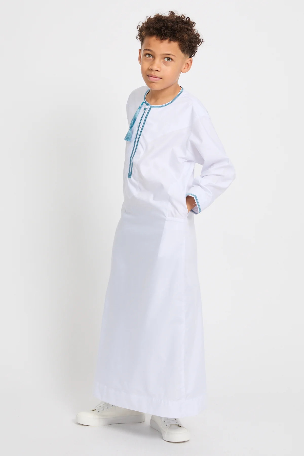 Junior Boys Premium Omani Thobe - Blue Heirloom - Image 6