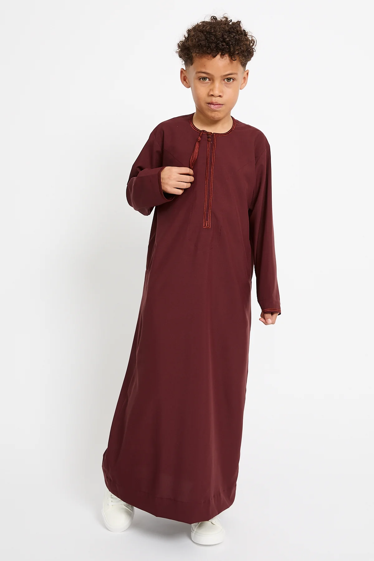 Junior Boys Premium Omani Thobe - Deep Burgundy