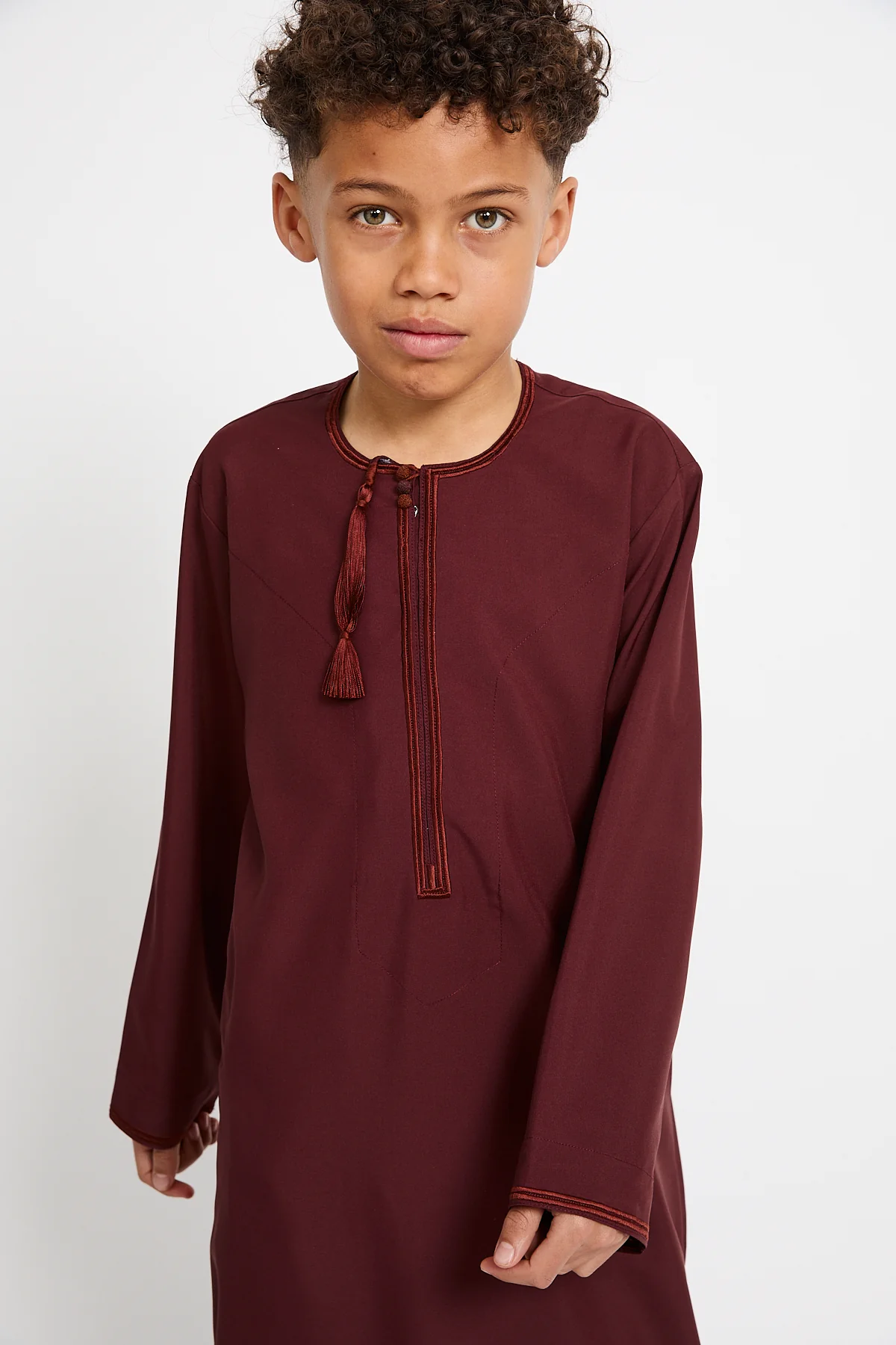 Junior Boys Premium Omani Thobe - Deep Burgundy - Image 2