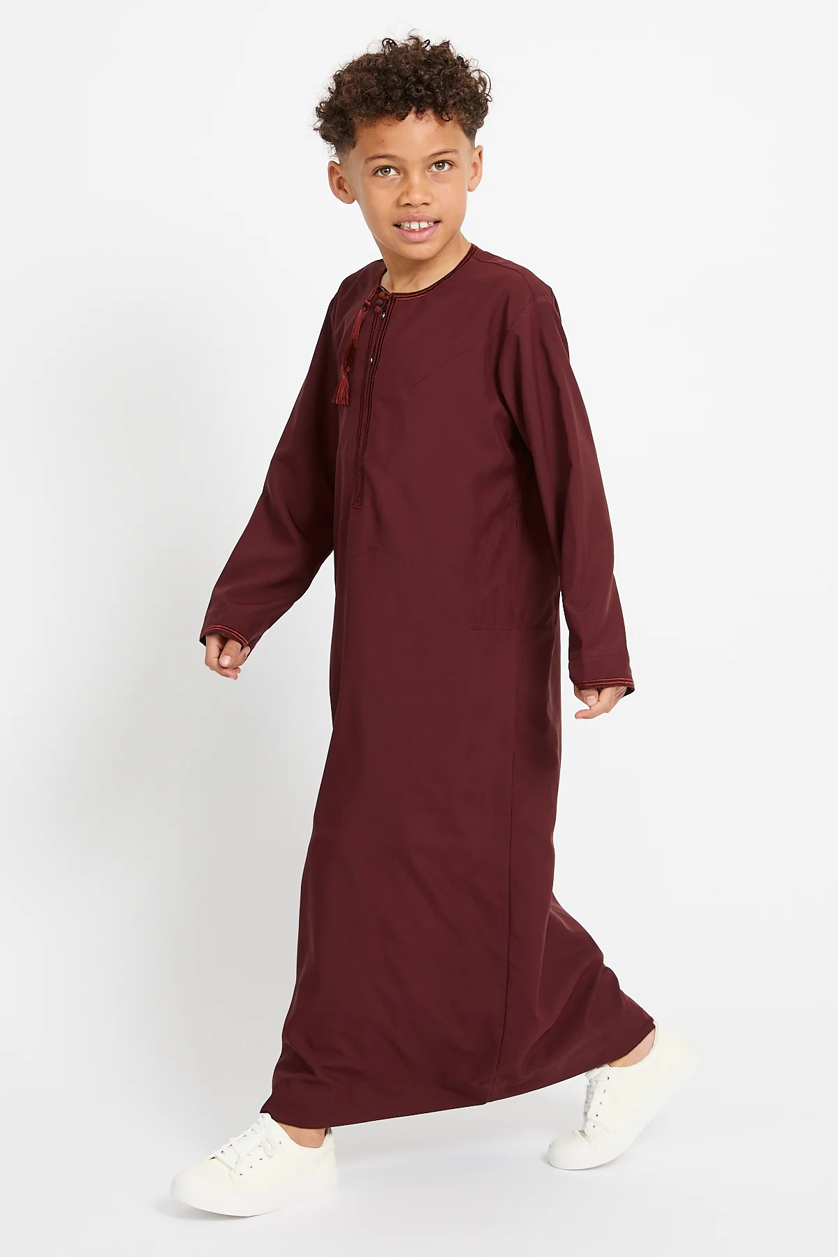 Junior Boys Premium Omani Thobe - Deep Burgundy - Image 3