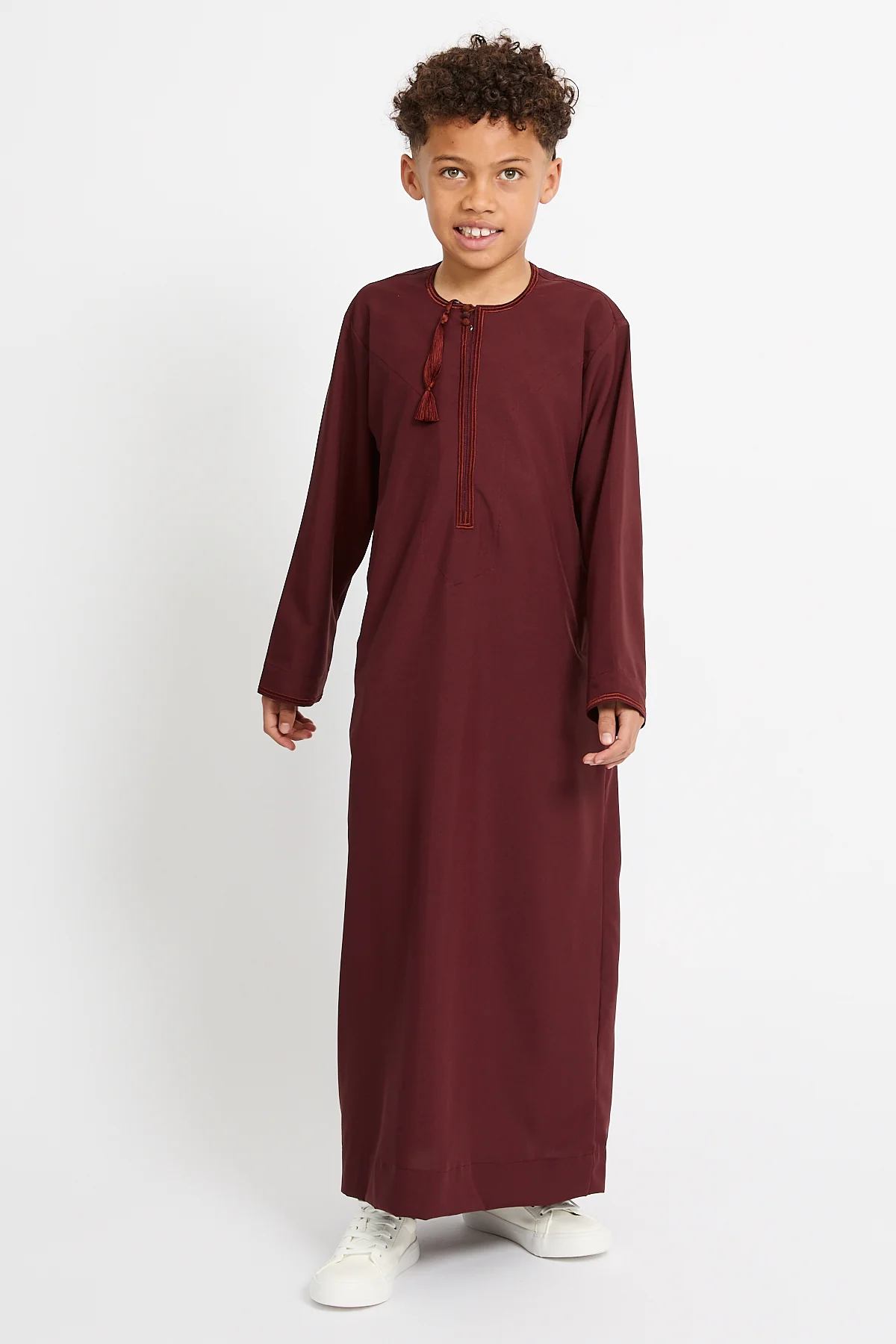 Junior Boys Premium Omani Thobe - Deep Burgundy - Image 5