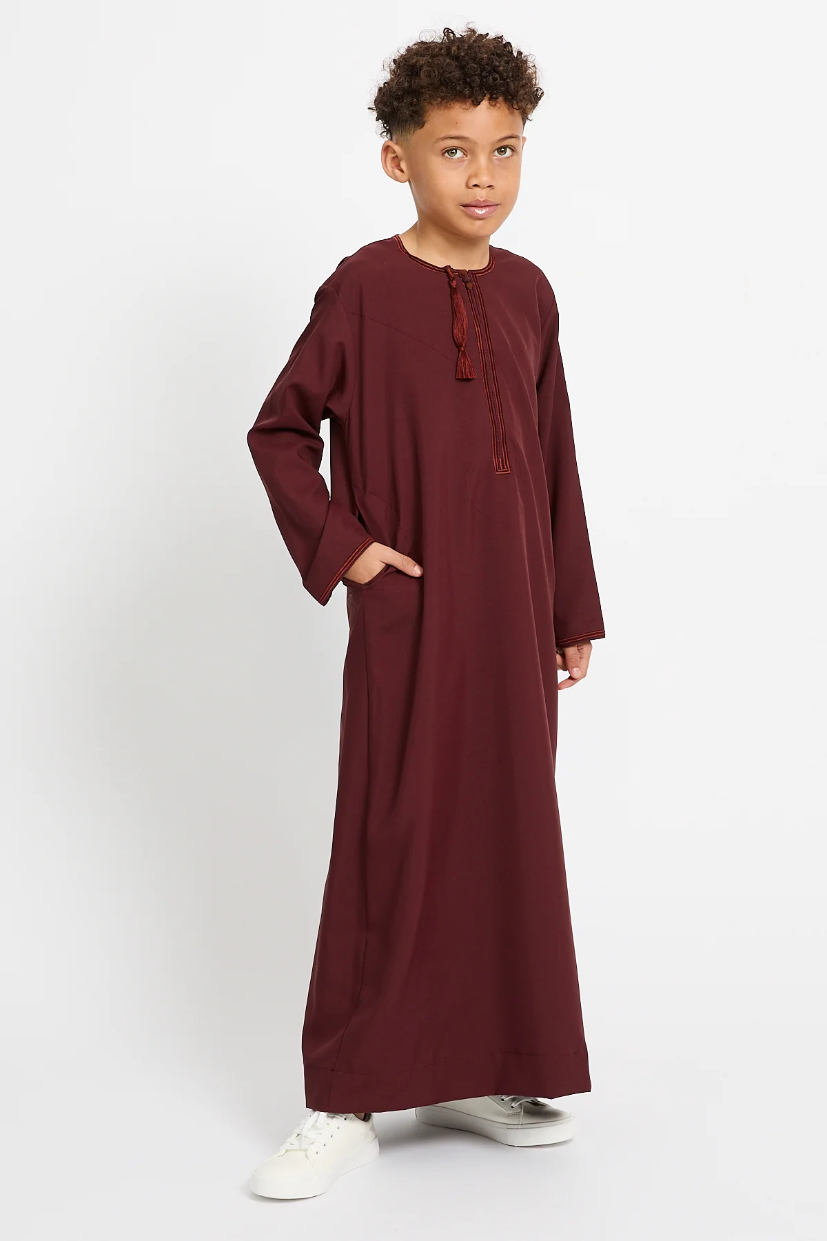 Junior Boys Premium Omani Thobe - Deep Burgundy - Image 6