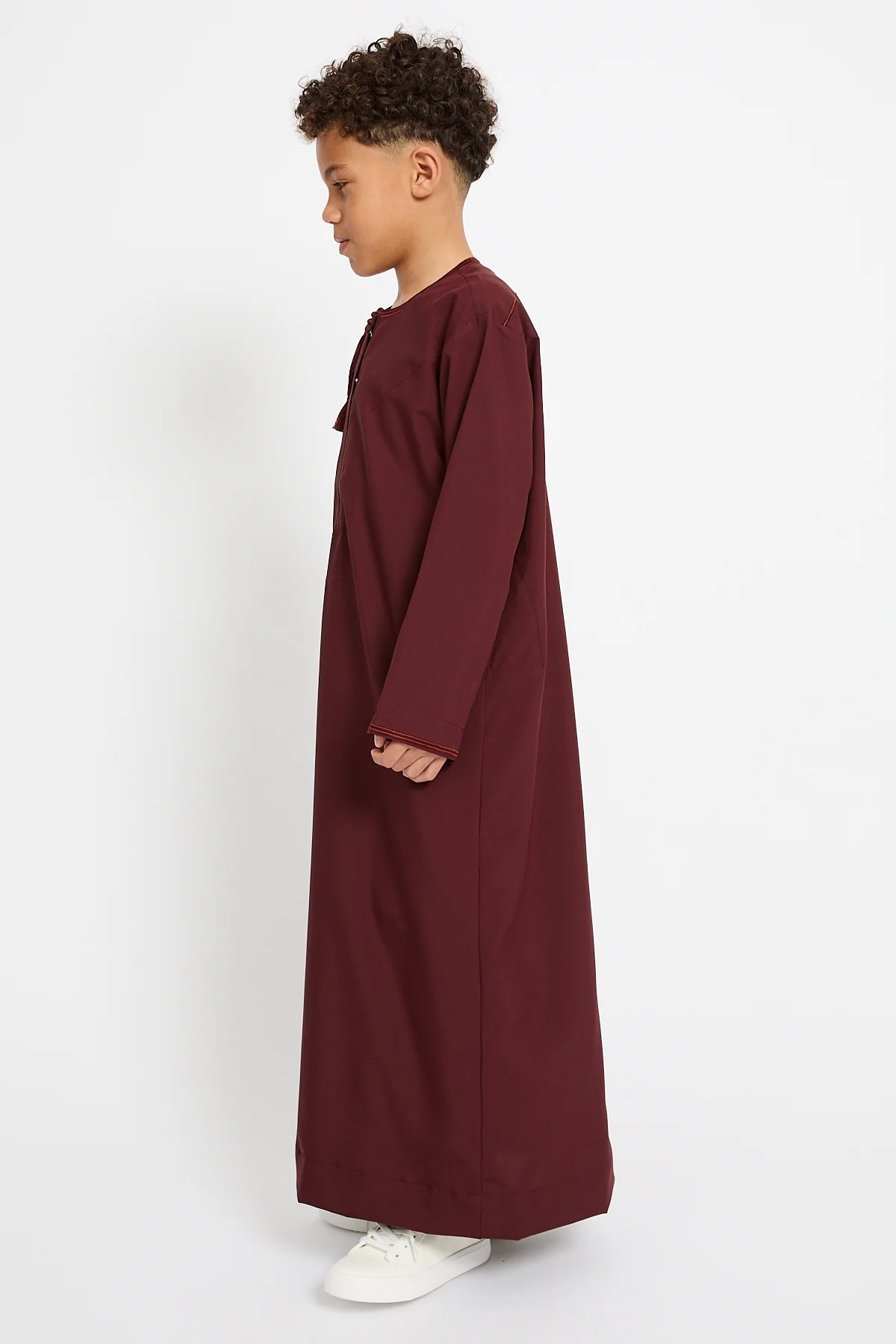 Junior Boys Premium Omani Thobe - Deep Burgundy - Image 7