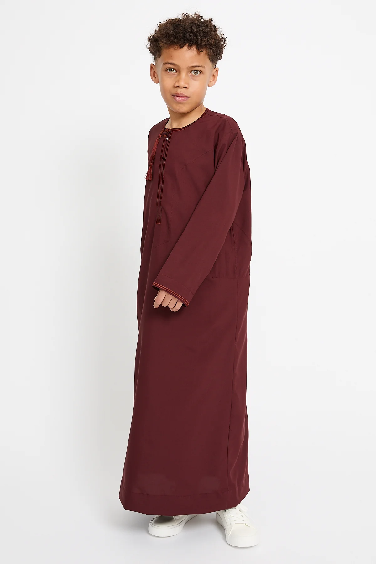 Junior Boys Premium Omani Thobe - Deep Burgundy - Image 8