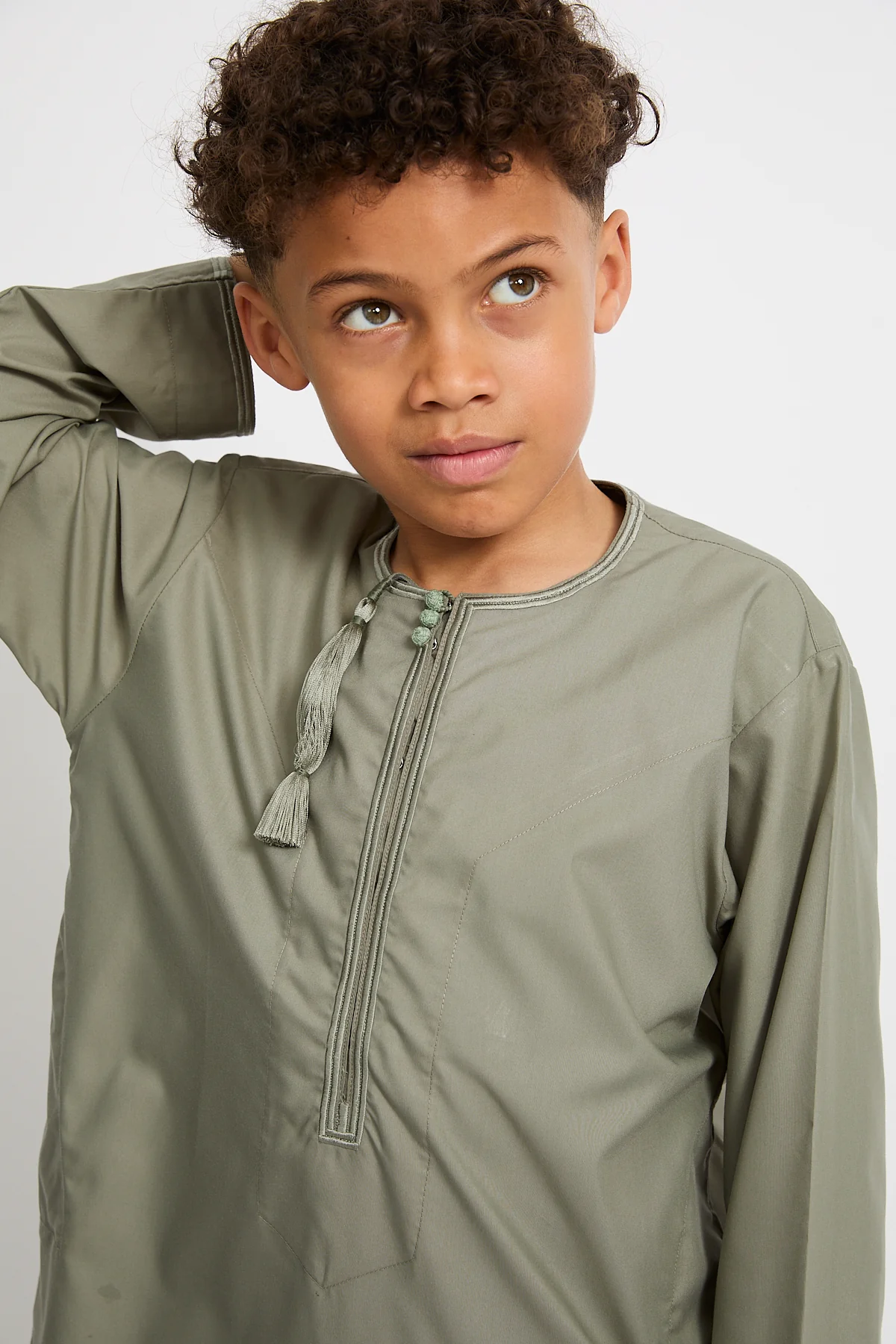Junior Boys Premium Omani Thobe - Desert Sage - Image 2